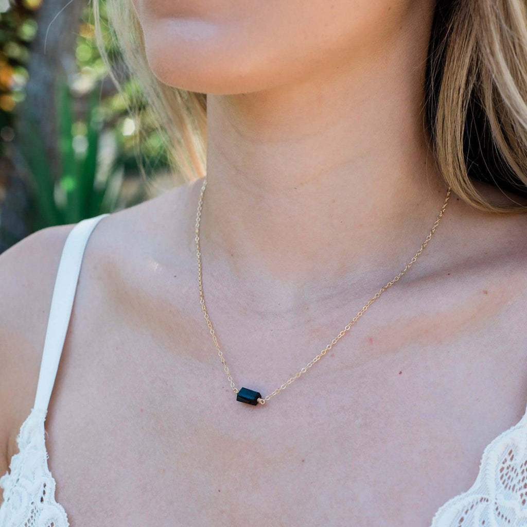 Tiny Raw Black Tourmaline Crystal Nugget Necklace - Tiny Raw Black Tourmaline Crystal Nugget Necklace - Sterling Silver - Luna Tide Handmade Crystal Jewellery