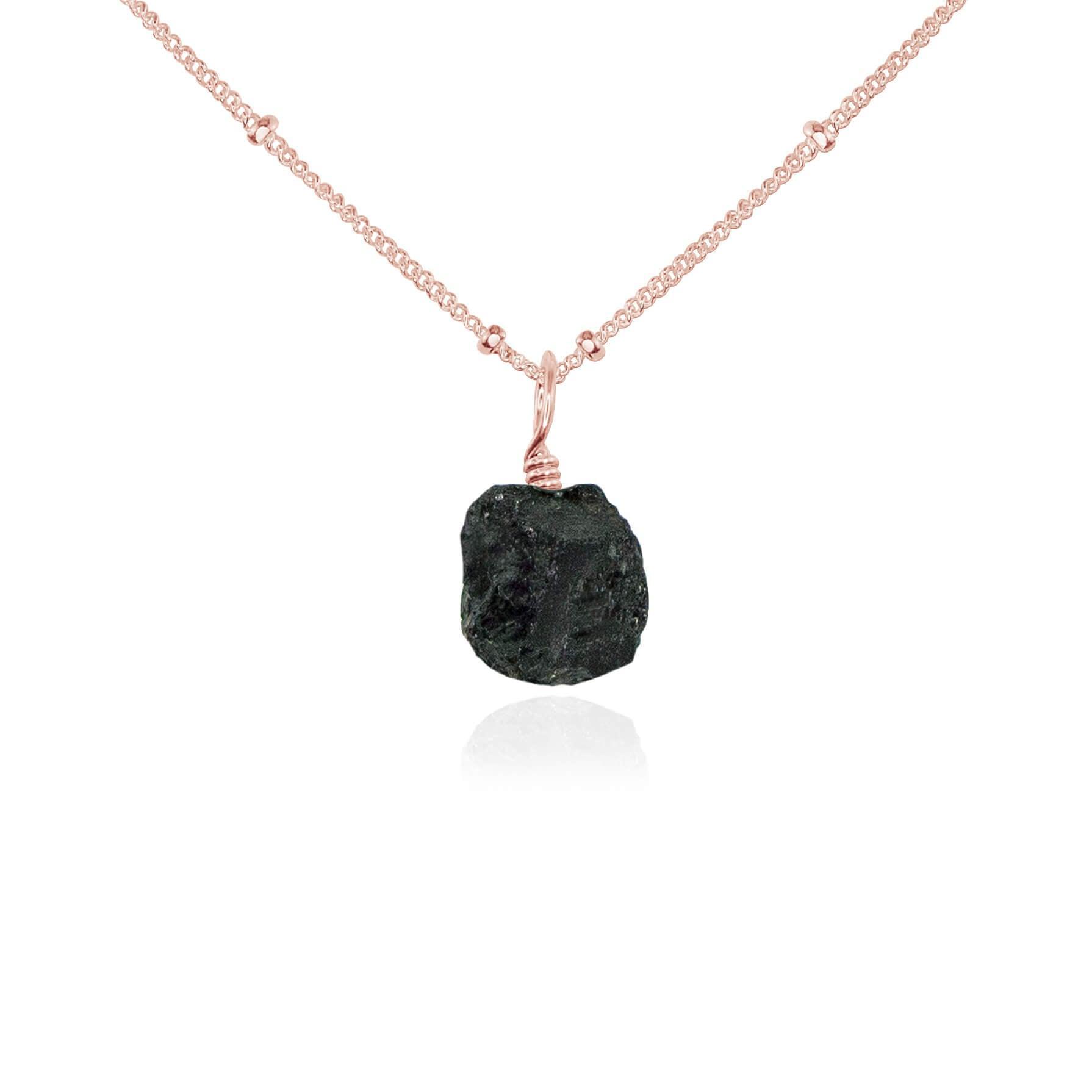 Tiny Raw Black Tourmaline Pendant Necklace - Tiny Raw Black Tourmaline Pendant Necklace - 14k Rose Gold Fill / Satellite - Luna Tide Handmade Crystal Jewellery