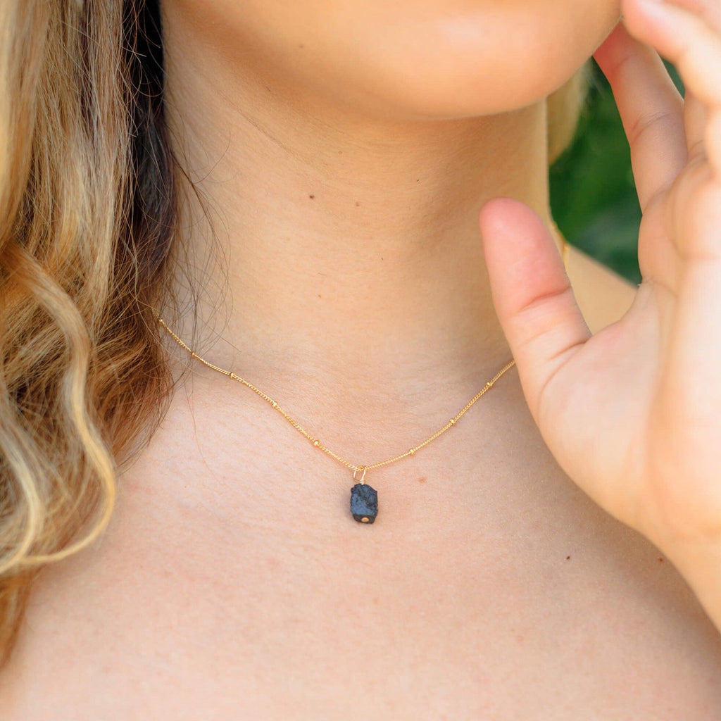 Tiny Raw Black Tourmaline Pendant Necklace - Tiny Raw Black Tourmaline Pendant Necklace - Sterling Silver / Cable - Luna Tide Handmade Crystal Jewellery
