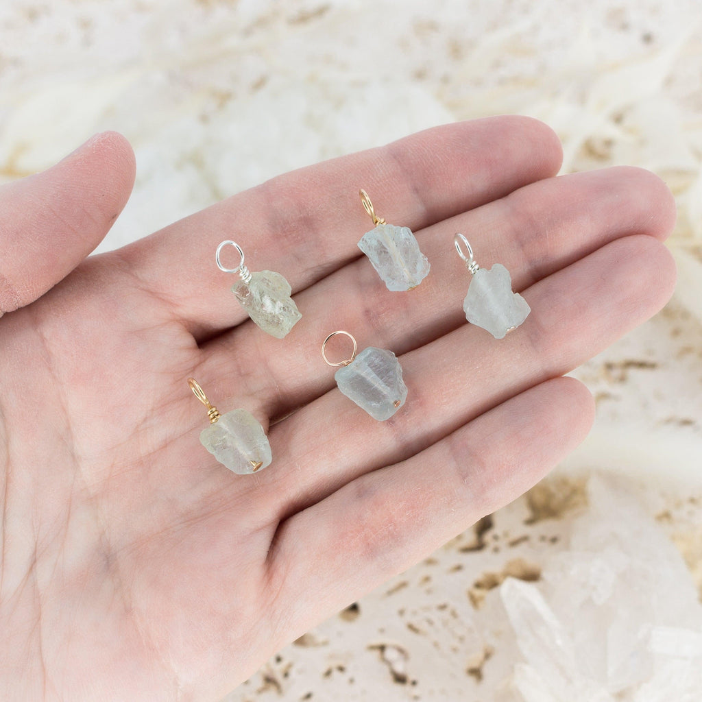 Tiny Raw Blue Aquamarine Crystal Pendant - Tiny Raw Blue Aquamarine Crystal Pendant - Sterling Silver - Luna Tide Handmade Crystal Jewellery