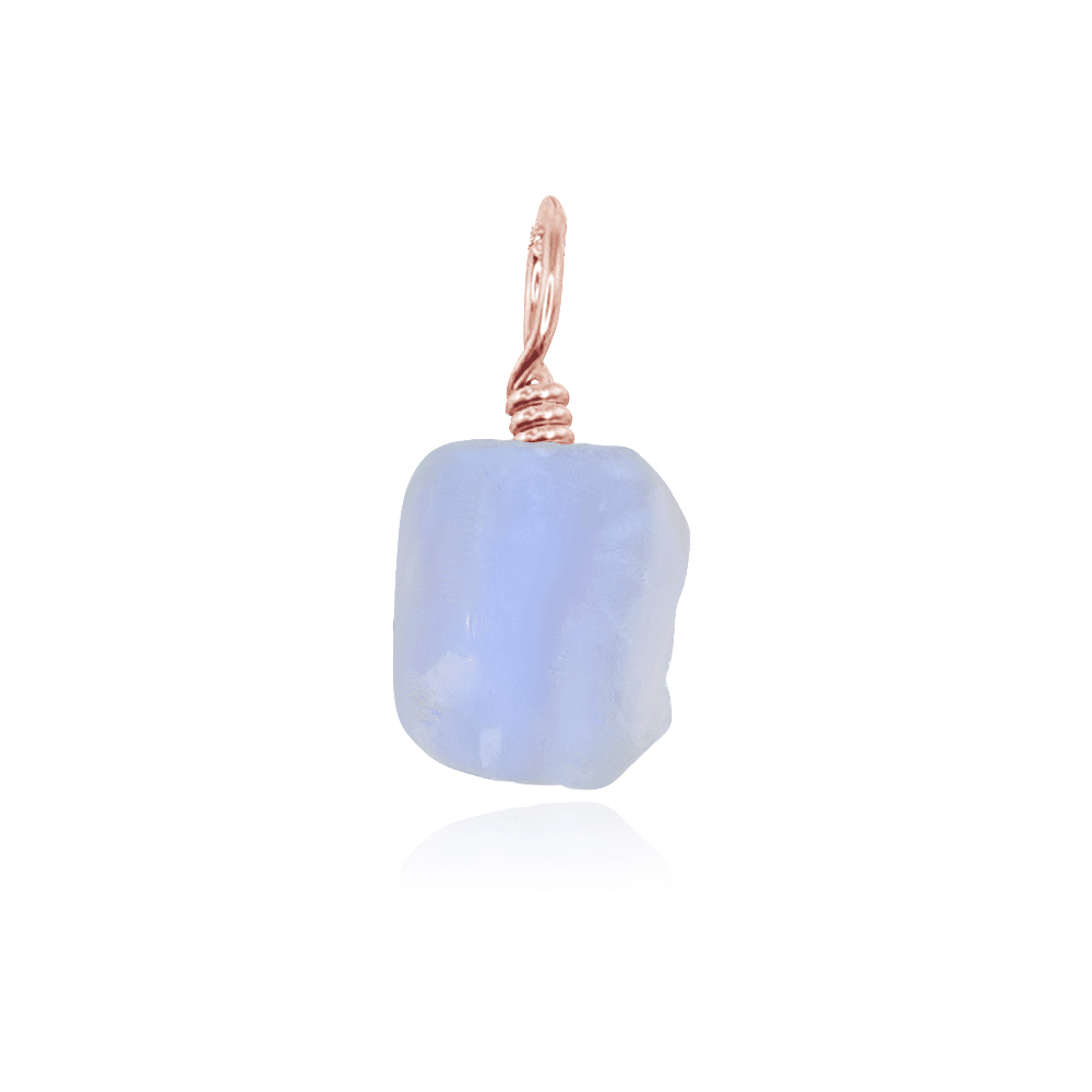 Tiny Raw Blue Lace Agate Crystal Pendant - Tiny Raw Blue Lace Agate Crystal Pendant - 14k Rose Gold Fill - Luna Tide Handmade Crystal Jewellery