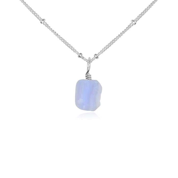 Tiny Raw Blue Lace Agate Pendant Necklace - Tiny Raw Blue Lace Agate Pendant Necklace - Sterling Silver / Satellite - Luna Tide Handmade Crystal Jewellery