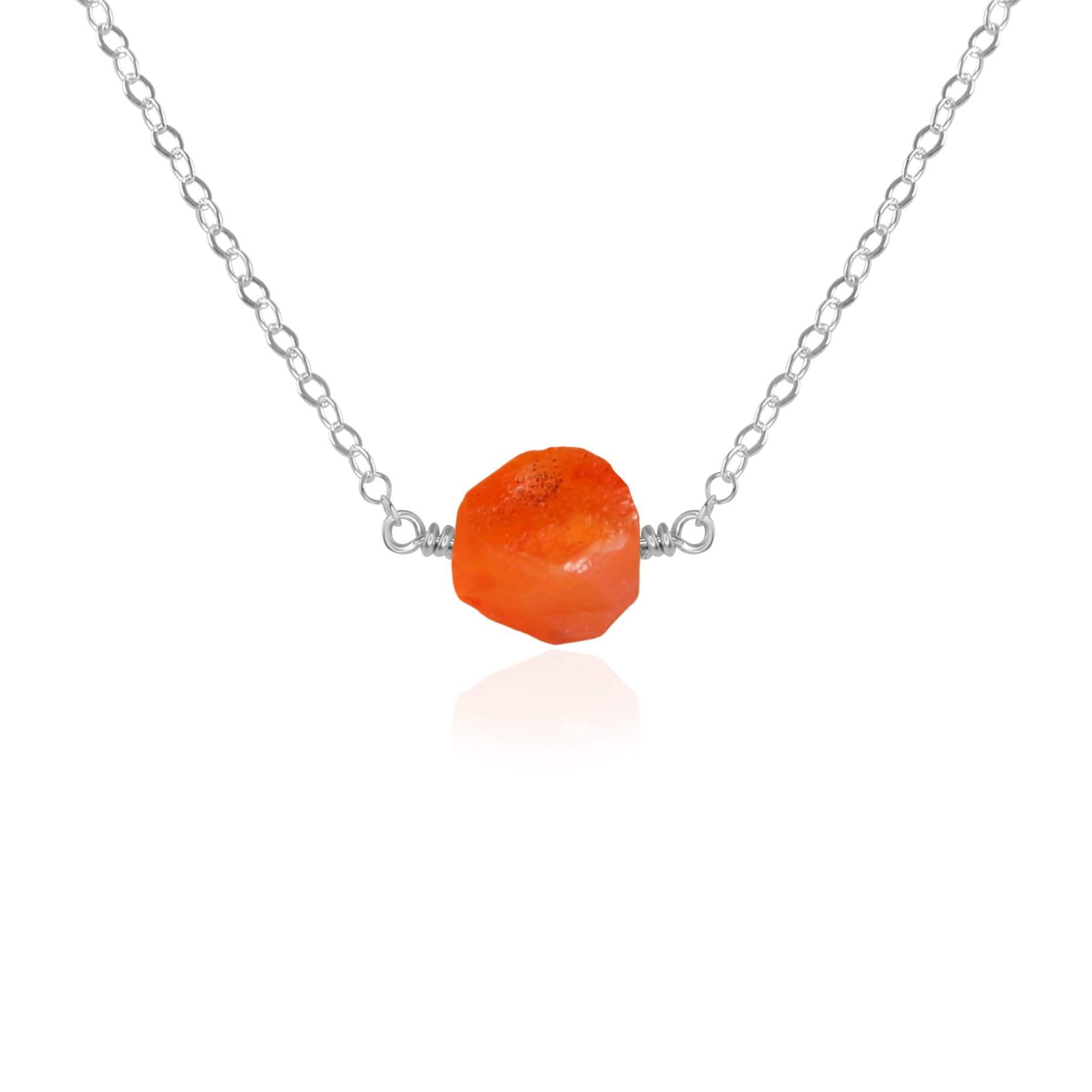 Tiny Raw Carnelian Crystal Nugget Necklace - Tiny Raw Carnelian Crystal Nugget Necklace - Sterling Silver - Luna Tide Handmade Crystal Jewellery