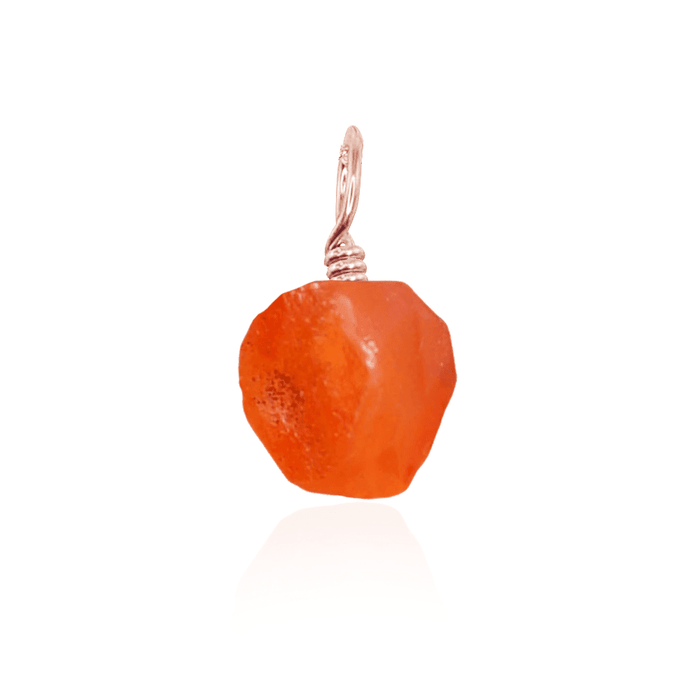 Tiny Raw Carnelian Crystal Pendant - Tiny Raw Carnelian Crystal Pendant - 14k Rose Gold Fill - Luna Tide Handmade Crystal Jewellery