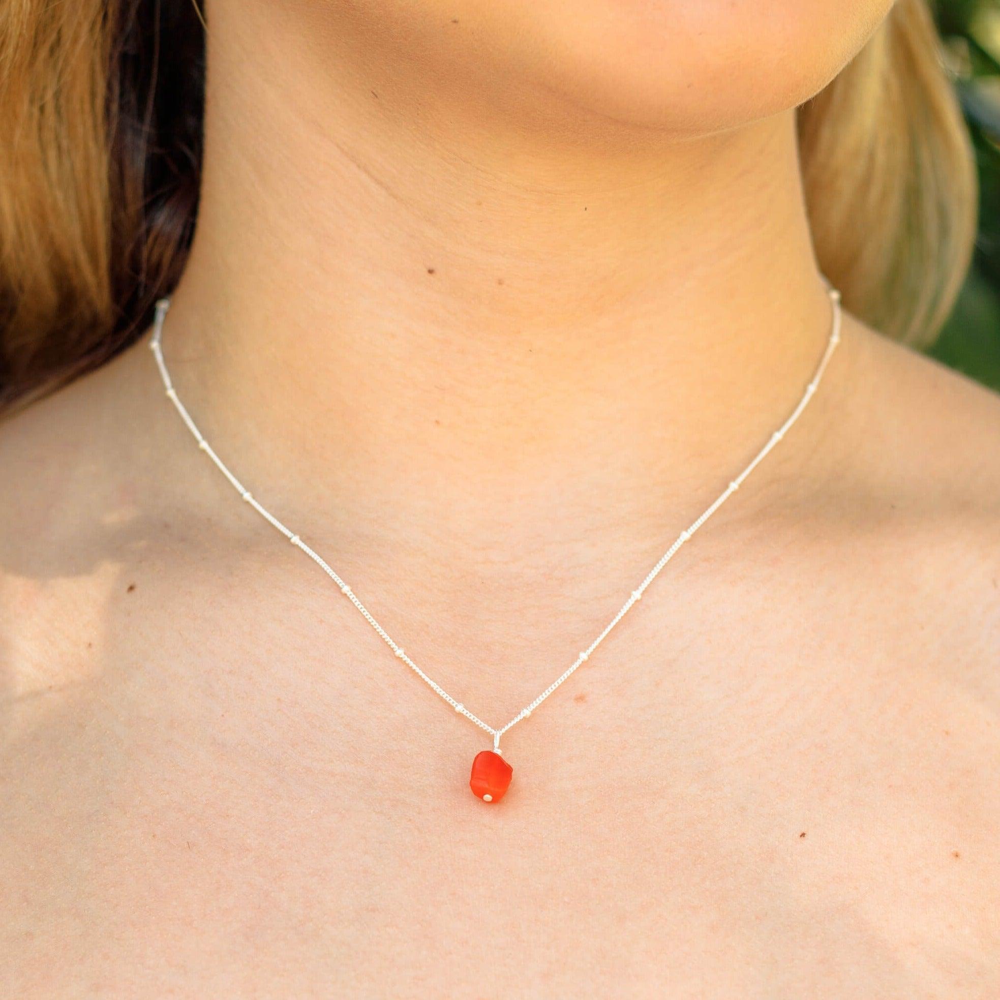 Tiny Raw Carnelian Pendant Necklace - Tiny Raw Carnelian Pendant Necklace - 14k Gold Fill / Cable - Luna Tide Handmade Crystal Jewellery