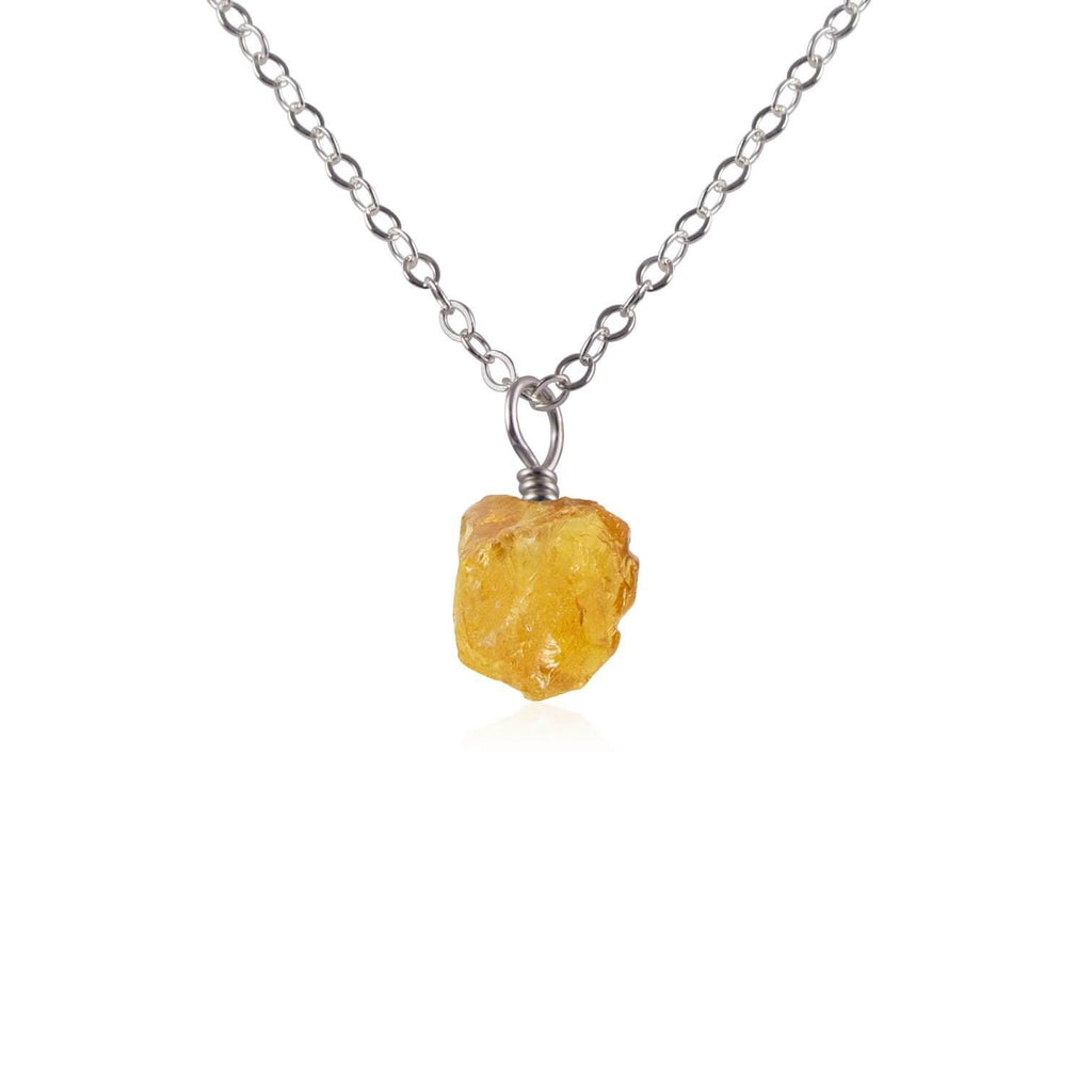 Tiny Raw Citrine Pendant Necklace - Tiny Raw Citrine Pendant Necklace - Stainless Steel / Cable - Luna Tide Handmade Crystal Jewellery