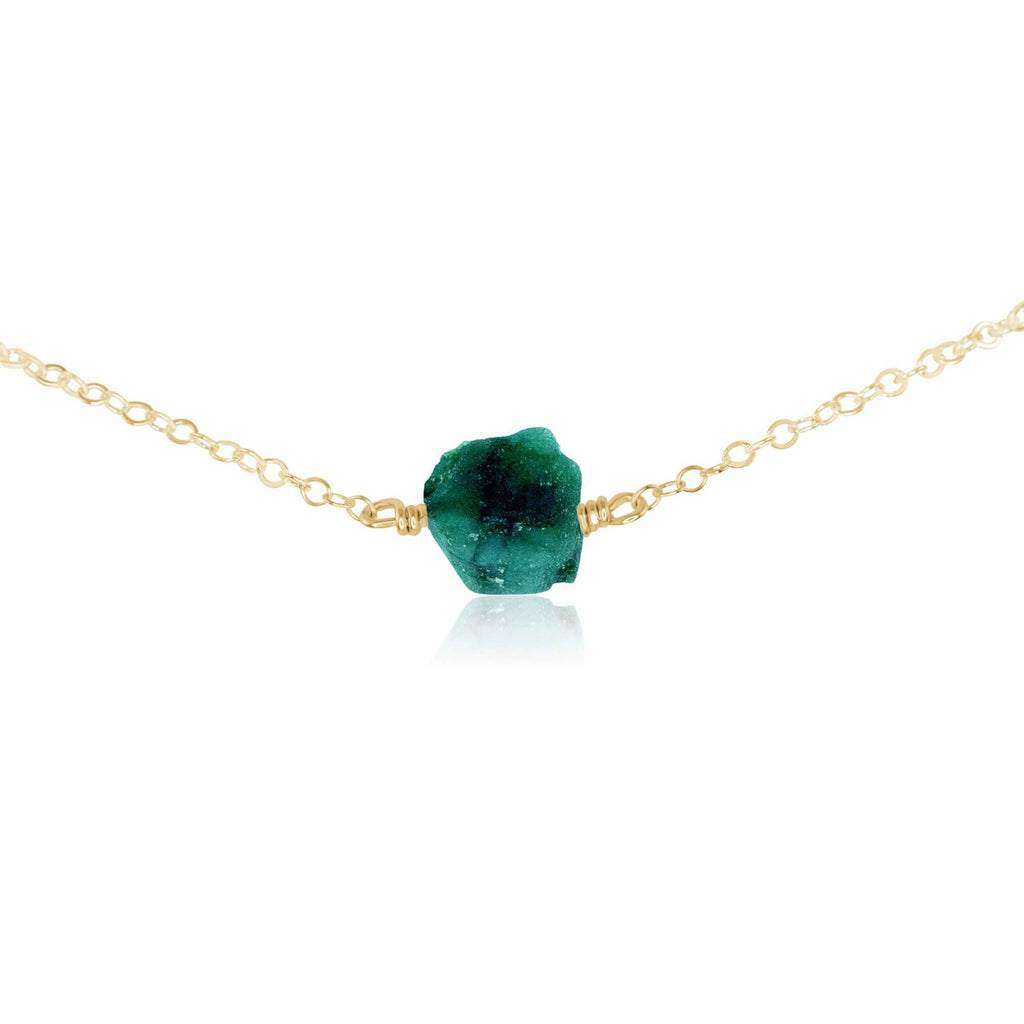 Tiny Raw Emerald Crystal Nugget Choker - Tiny Raw Emerald Crystal Nugget Choker - 14k Gold Fill - Luna Tide Handmade Crystal Jewellery