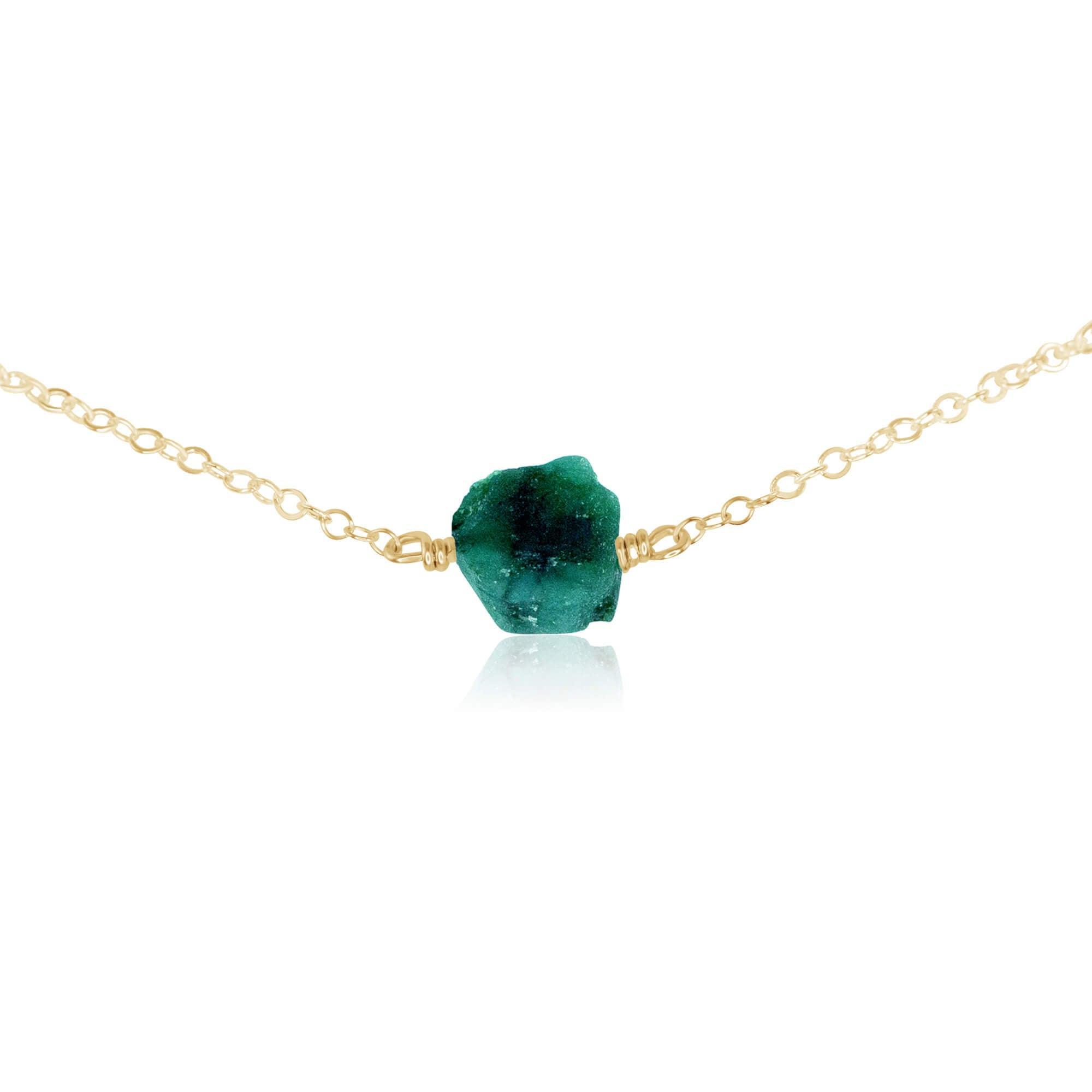 Tiny Raw Emerald Crystal Nugget Choker - Tiny Raw Emerald Crystal Nugget Choker - 14k Gold Fill - Luna Tide Handmade Crystal Jewellery