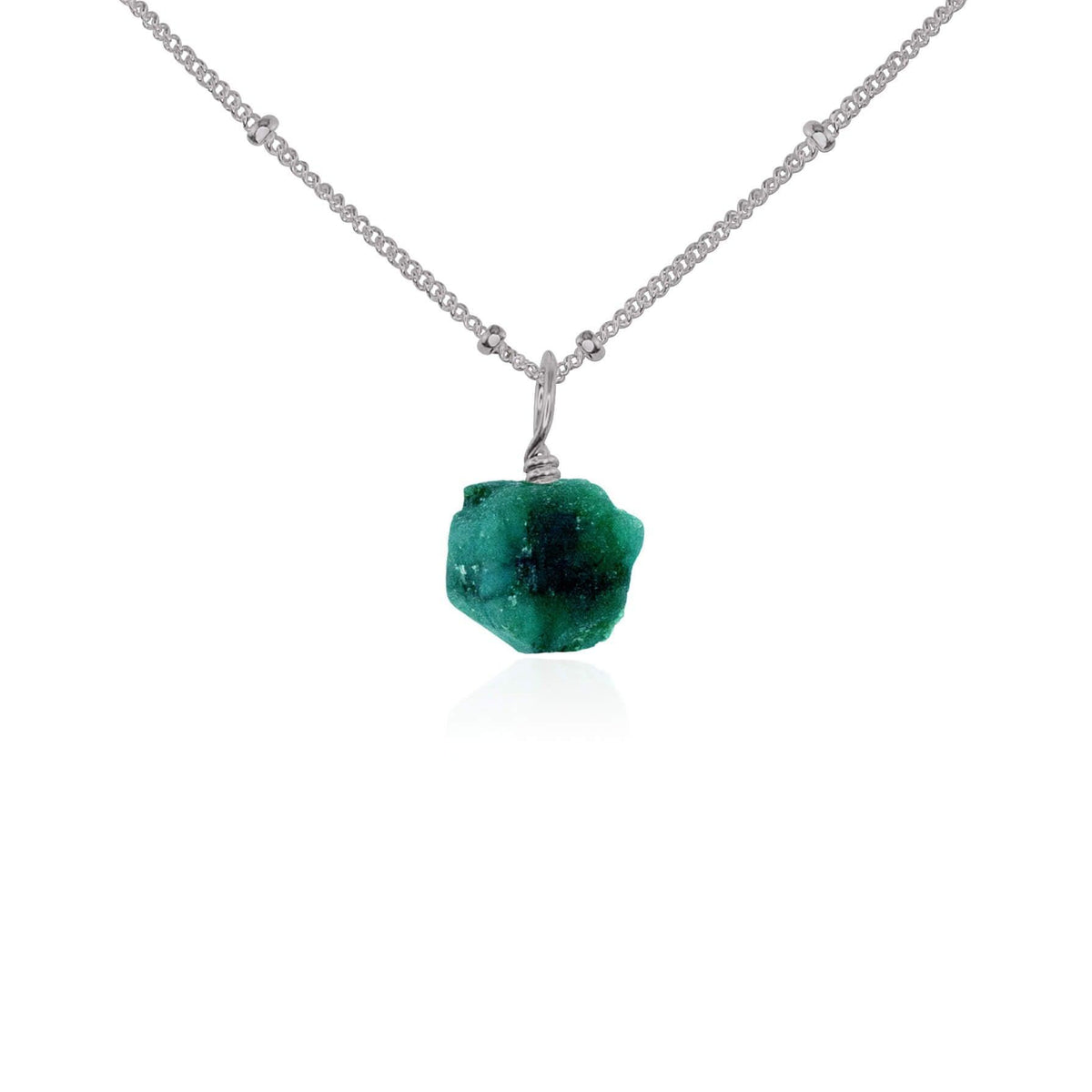 Tiny Raw Emerald Pendant Necklace Luna Tide - Main Image