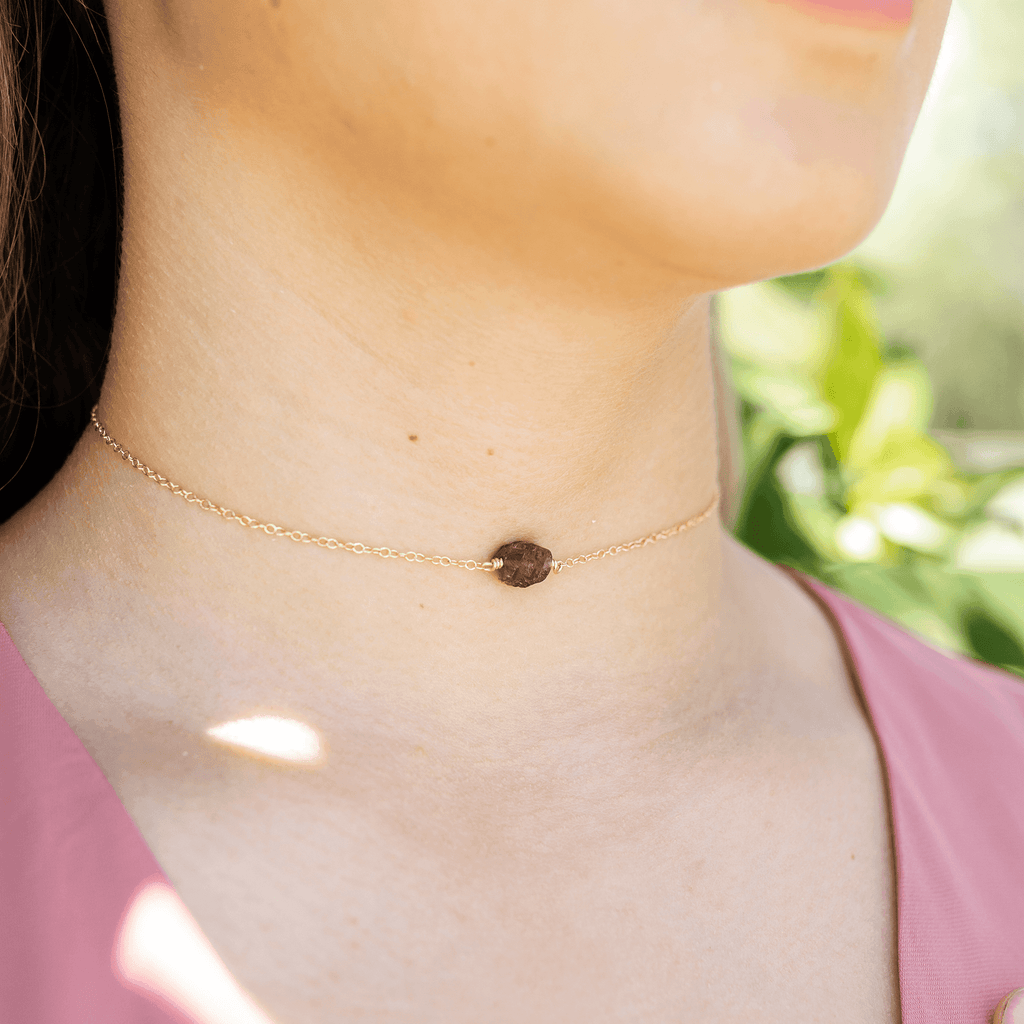 Tiny Raw Garnet Crystal Nugget Choker - Tiny Raw Garnet Crystal Nugget Choker - 14k Gold Fill - Luna Tide Handmade Crystal Jewellery
