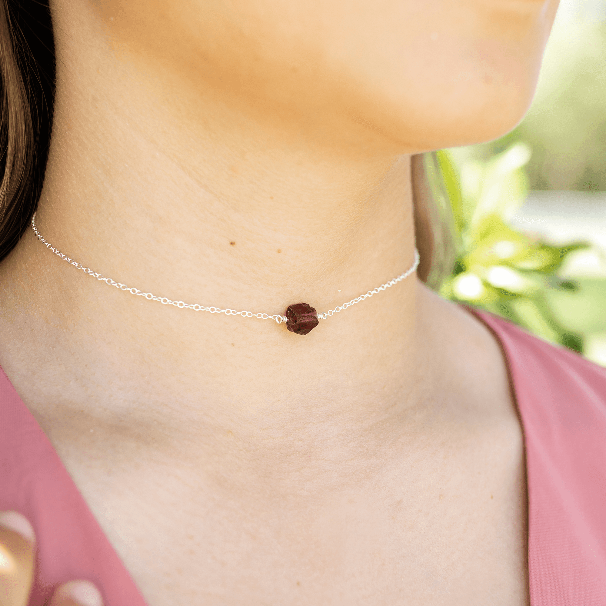 Tiny Raw Garnet Crystal Nugget Choker - Tiny Raw Garnet Crystal Nugget Choker - 14k Gold Fill - Luna Tide Handmade Crystal Jewellery