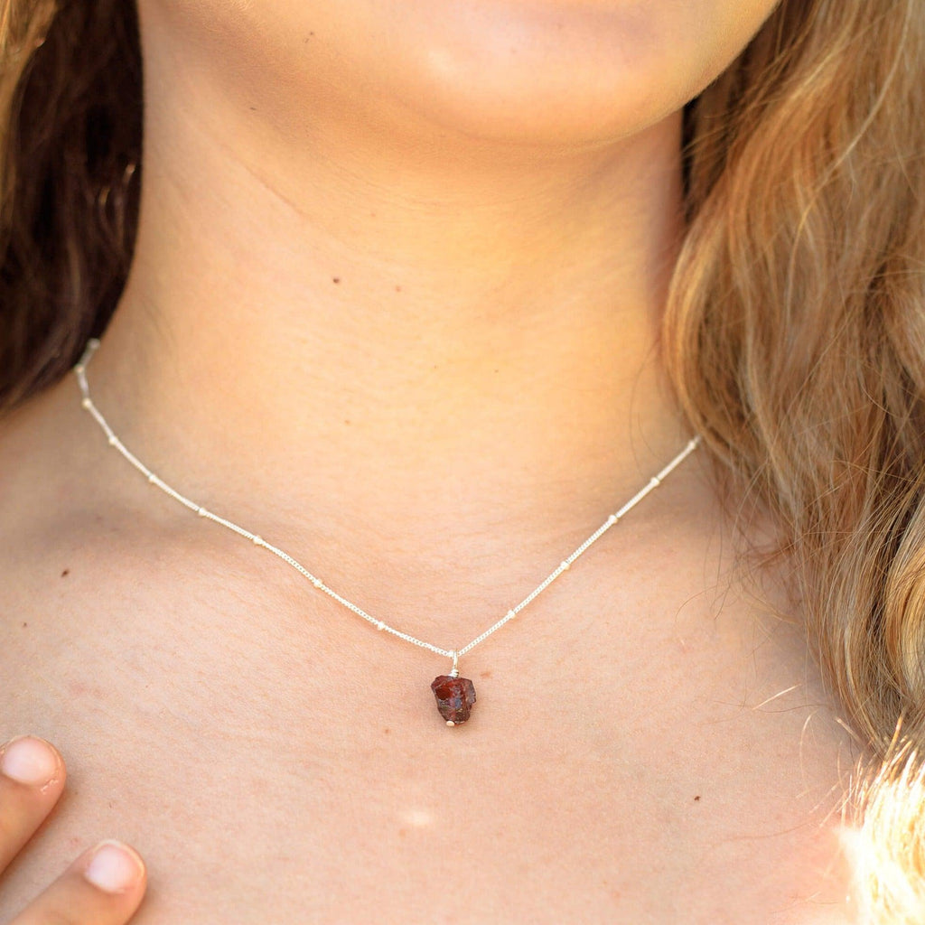 Tiny Raw Garnet Pendant Necklace - Tiny Raw Garnet Pendant Necklace - 14k Gold Fill / Cable - Luna Tide Handmade Crystal Jewellery