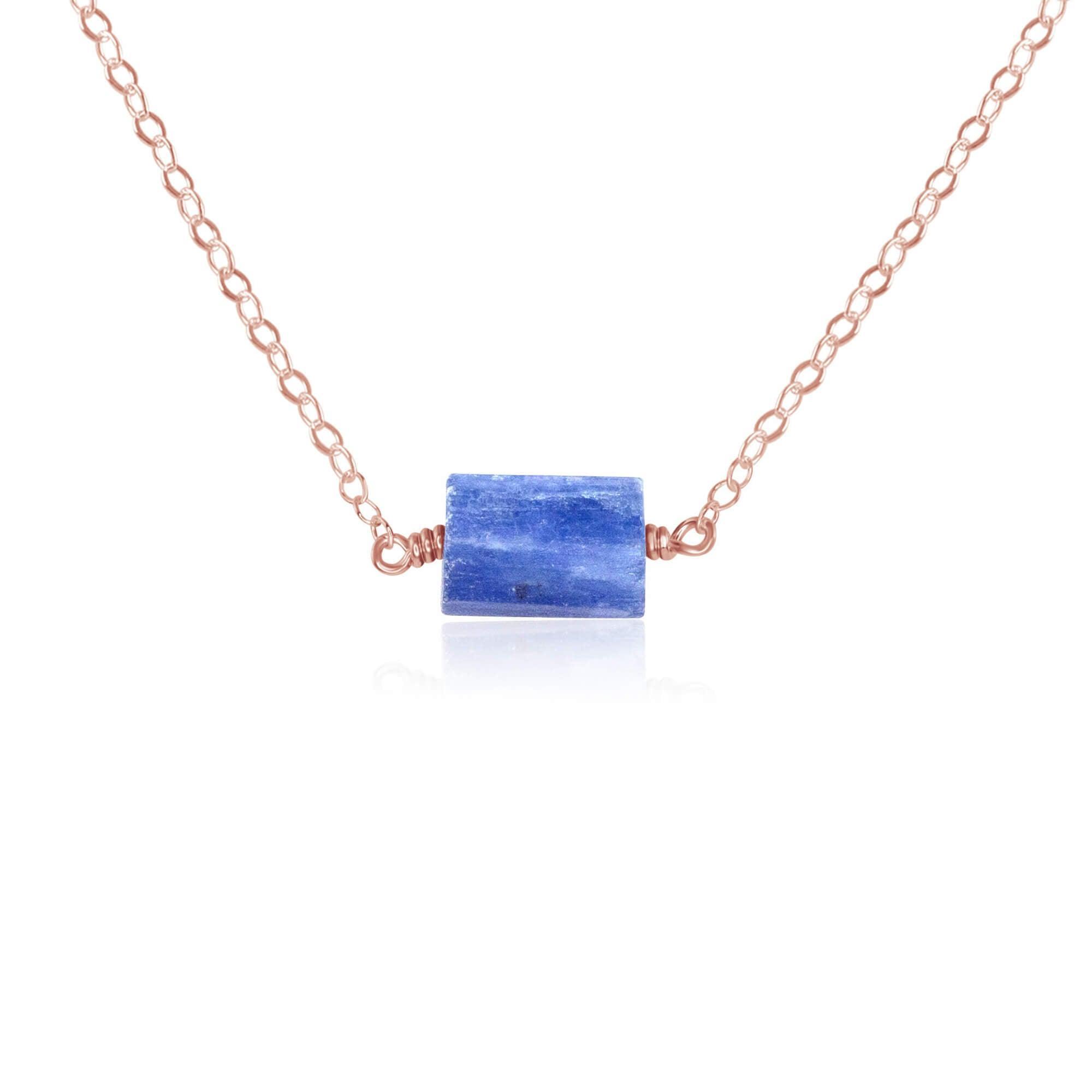 Tiny Raw Kyanite Crystal Nugget Necklace - Tiny Raw Kyanite Crystal Nugget Necklace - 14k Rose Gold Fill - Luna Tide Handmade Crystal Jewellery