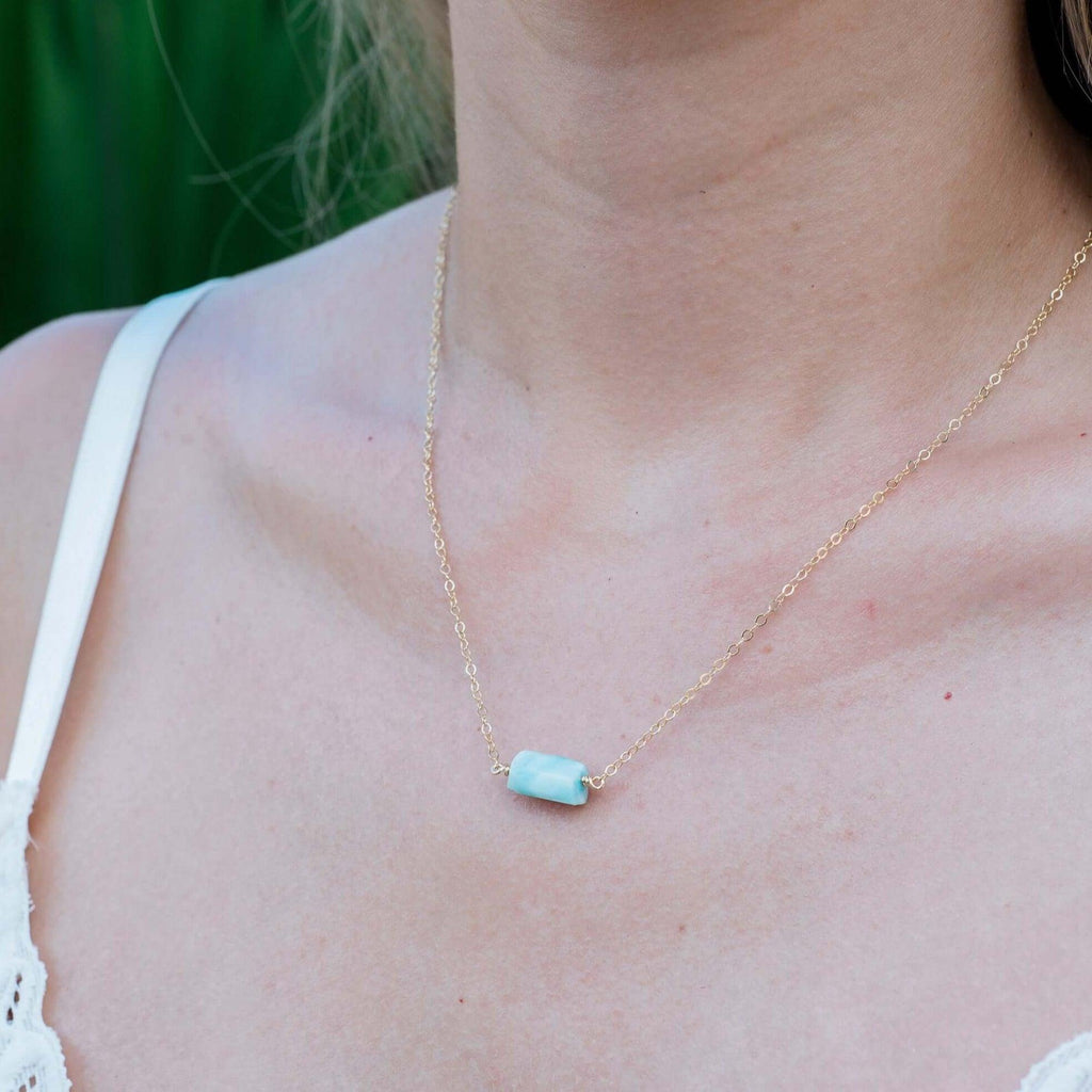 Tiny Raw Larimar Crystal Nugget Necklace - Tiny Raw Larimar Crystal Nugget Necklace - Sterling Silver - Luna Tide Handmade Crystal Jewellery
