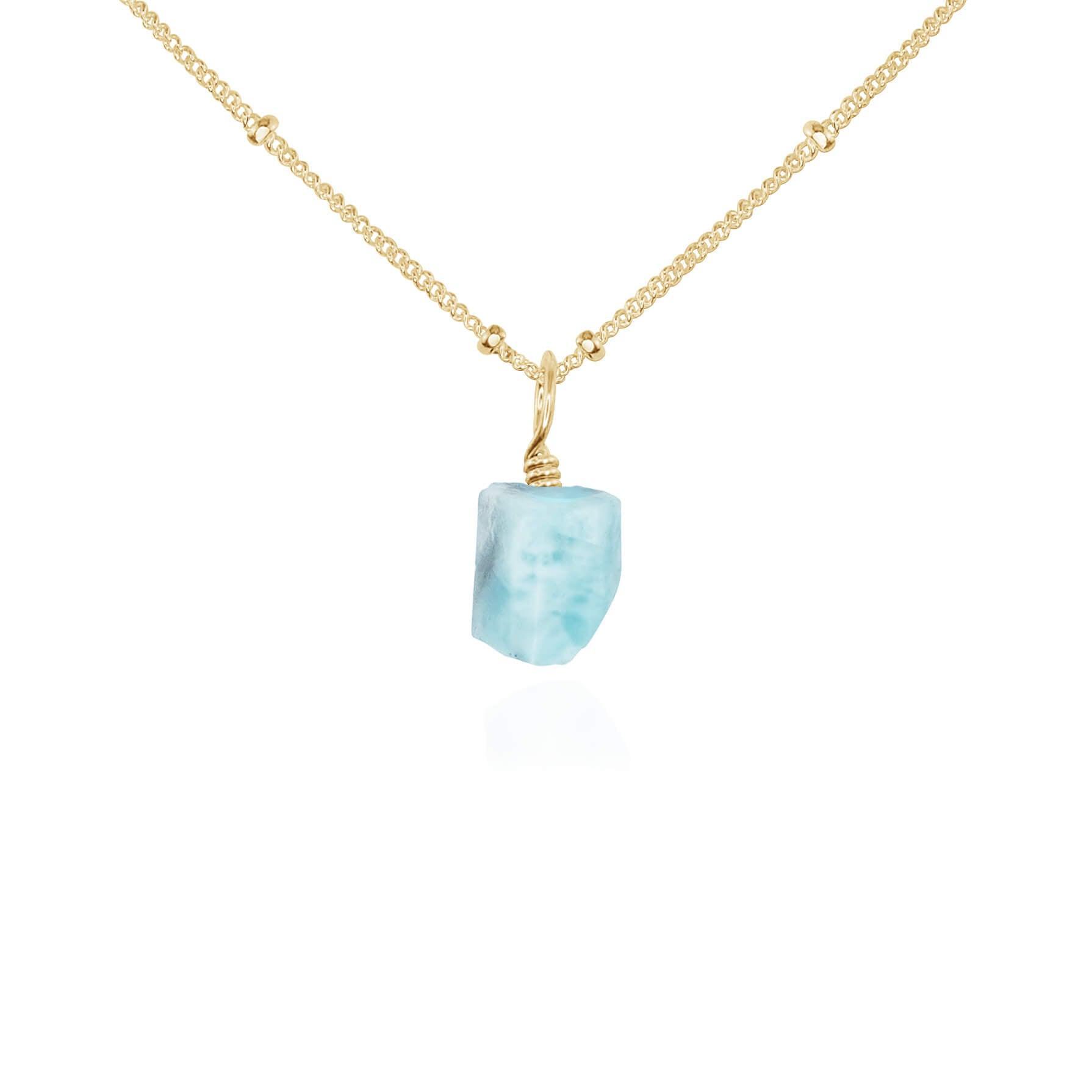 Tiny Raw Larimar Pendant Necklace - Tiny Raw Larimar Pendant Necklace - 14k Gold Fill / Satellite - Luna Tide Handmade Crystal Jewellery