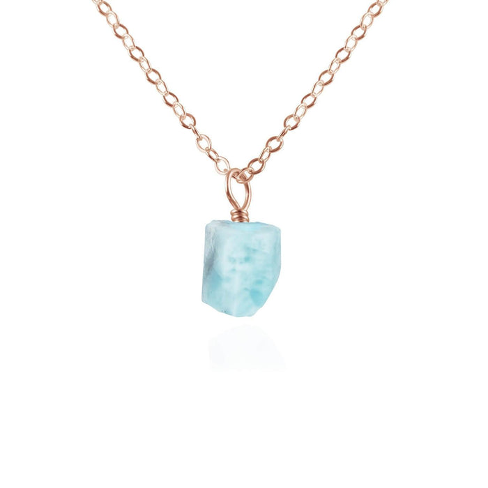 Tiny Raw Larimar Pendant Necklace - Tiny Raw Larimar Pendant Necklace - 14k Rose Gold Fill / Cable - Luna Tide Handmade Crystal Jewellery
