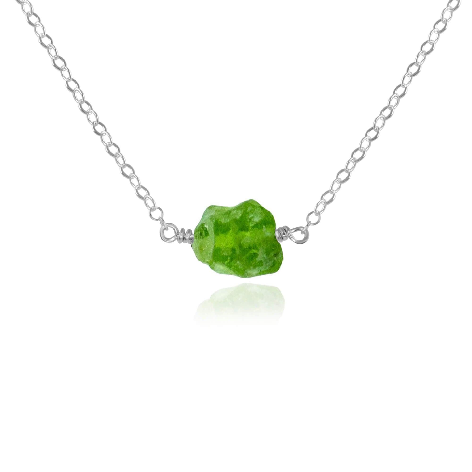 Tiny Raw Peridot Crystal Nugget Necklace - Tiny Raw Peridot Crystal Nugget Necklace - Sterling Silver - Luna Tide Handmade Crystal Jewellery