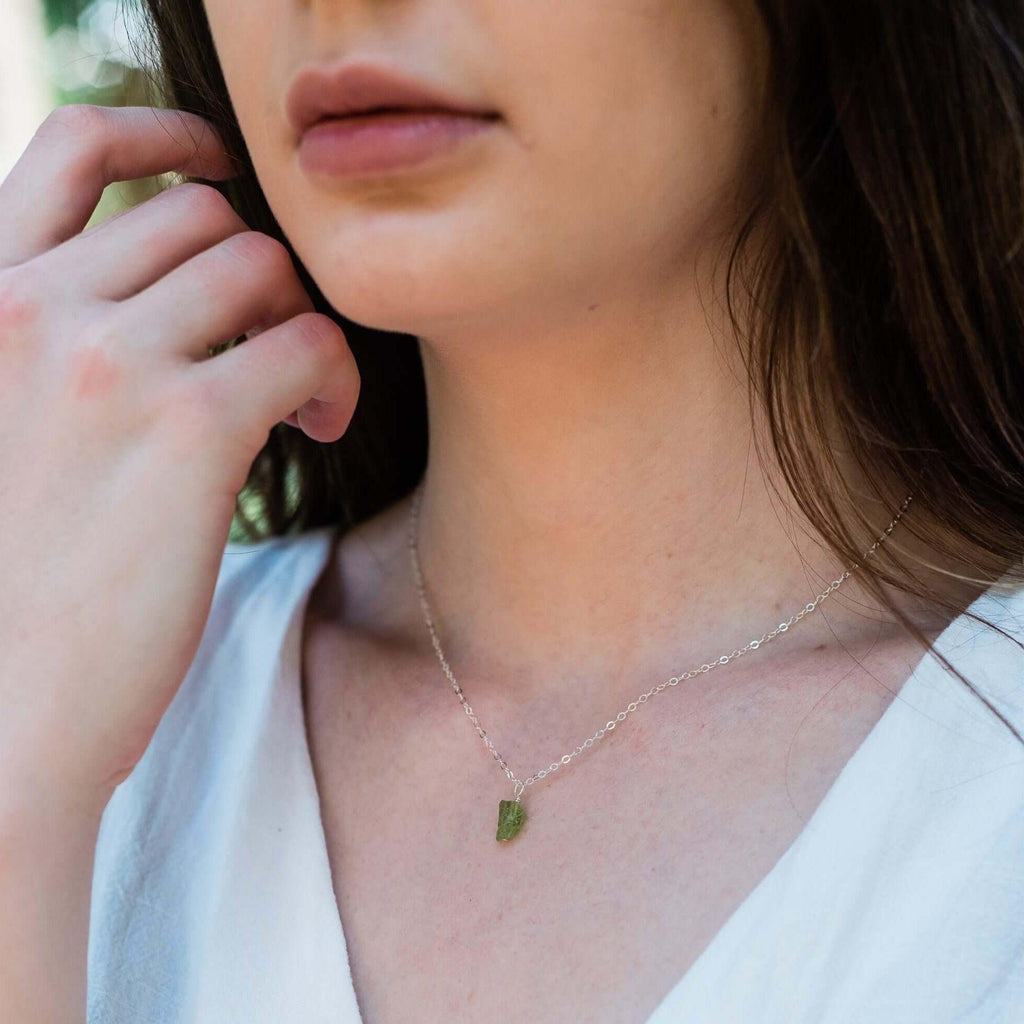 Tiny Raw Peridot Pendant Necklace - Tiny Raw Peridot Pendant Necklace - 14k Gold Fill / Cable - Luna Tide Handmade Crystal Jewellery