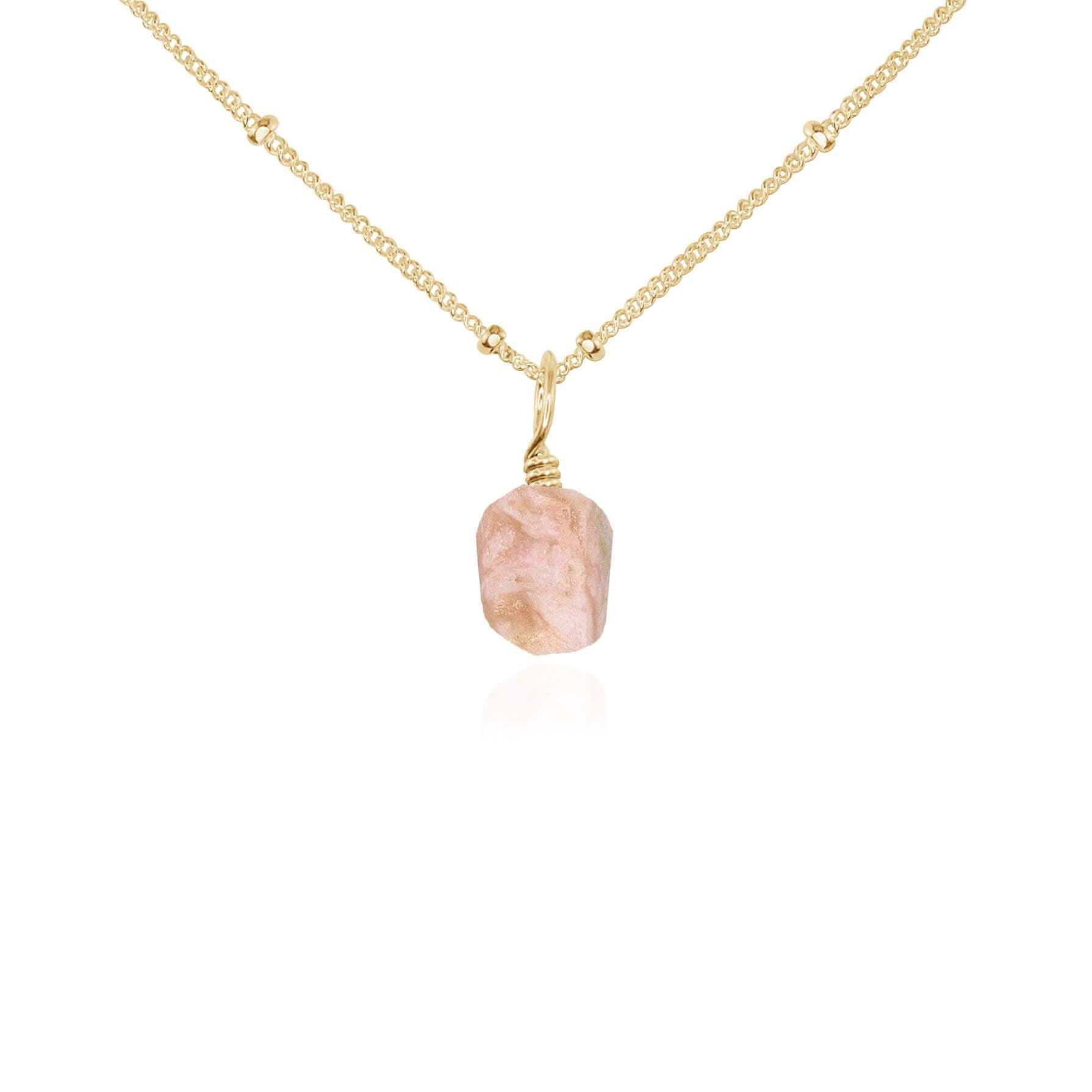 Tiny Raw Pink Peruvian Opal Pendant Necklace - Tiny Raw Pink Peruvian Opal Pendant Necklace - 14k Gold Fill / Satellite - Luna Tide Handmade Crystal Jewellery