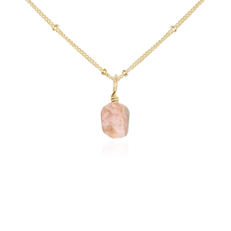 Raw Crystal Pendant Necklace - Pink Peruvian Opal - 14K Gold Fill Satellite - Luna Tide Handmade Jewellery