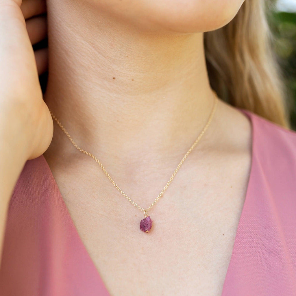 Tiny Raw Pink Tourmaline Pendant Necklace - Tiny Raw Pink Tourmaline Pendant Necklace - Sterling Silver / Cable - Luna Tide Handmade Crystal Jewellery