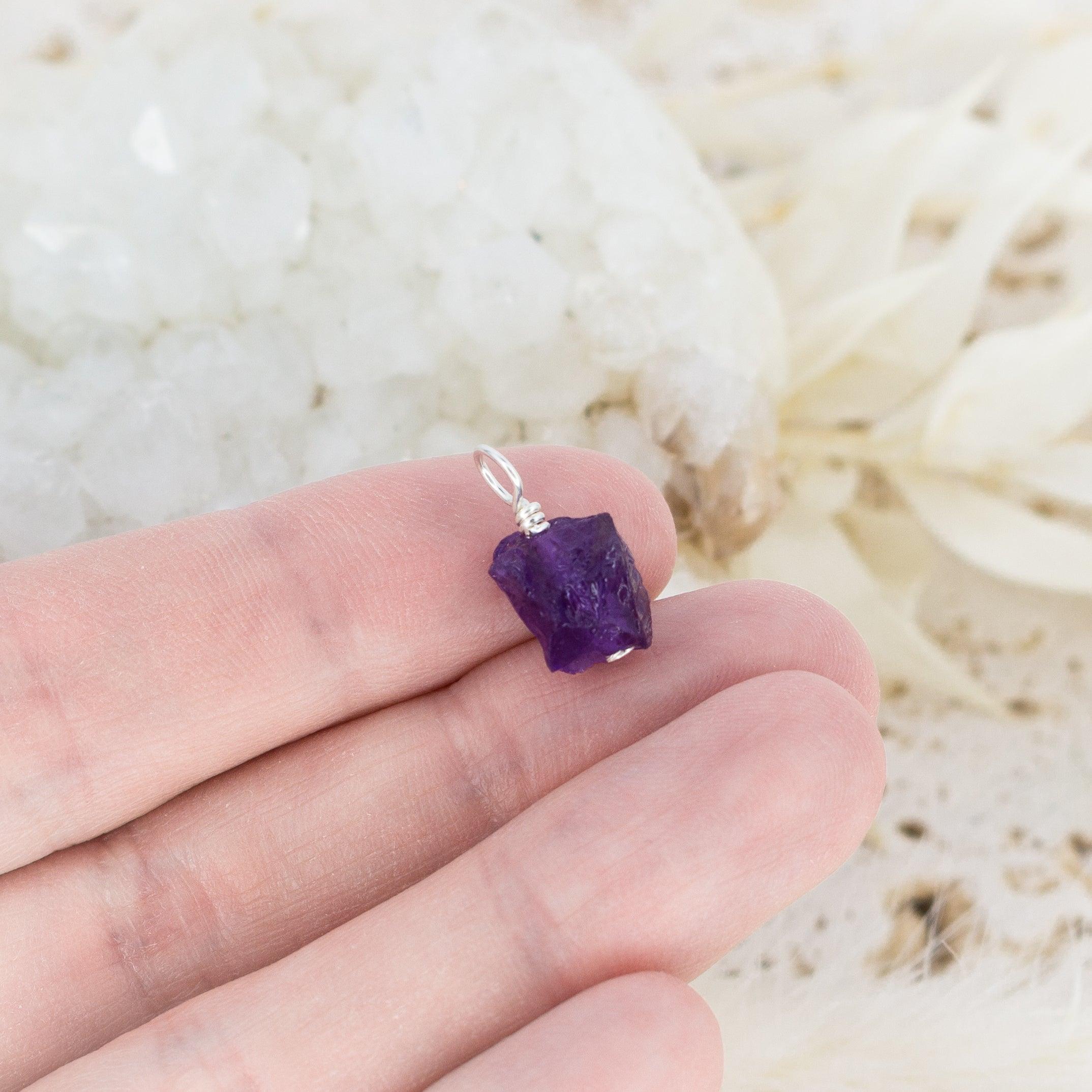 Tiny Raw Purple Amethyst Crystal Pendant - Tiny Raw Purple Amethyst Crystal Pendant - Sterling Silver - Luna Tide Handmade Crystal Jewellery