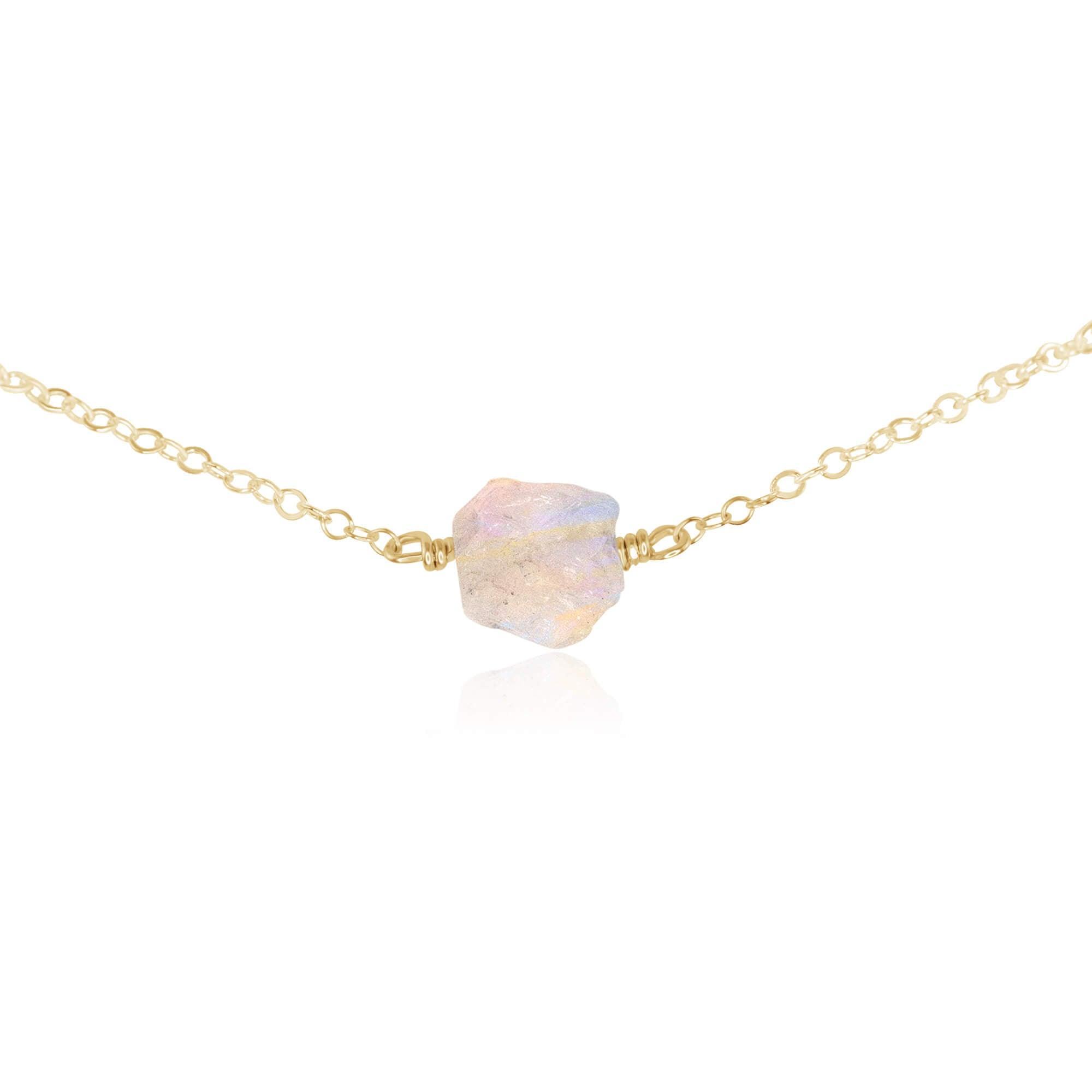 Tiny Raw Rainbow Moonstone Crystal Nugget Choker - Tiny Raw Rainbow Moonstone Crystal Nugget Choker - 14k Gold Fill - Luna Tide Handmade Crystal Jewellery