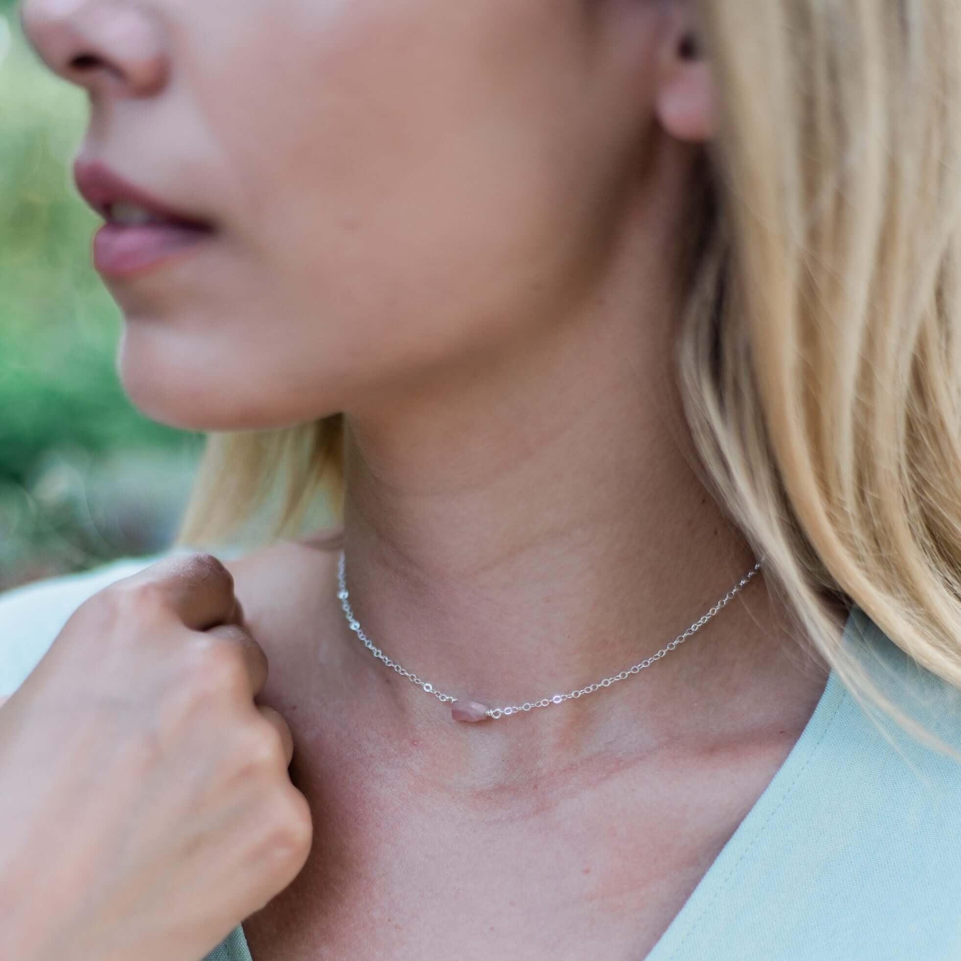 Tiny Raw Rose Quartz Crystal Nugget Choker - Tiny Raw Rose Quartz Crystal Nugget Choker - 14k Gold Fill - Luna Tide Handmade Crystal Jewellery