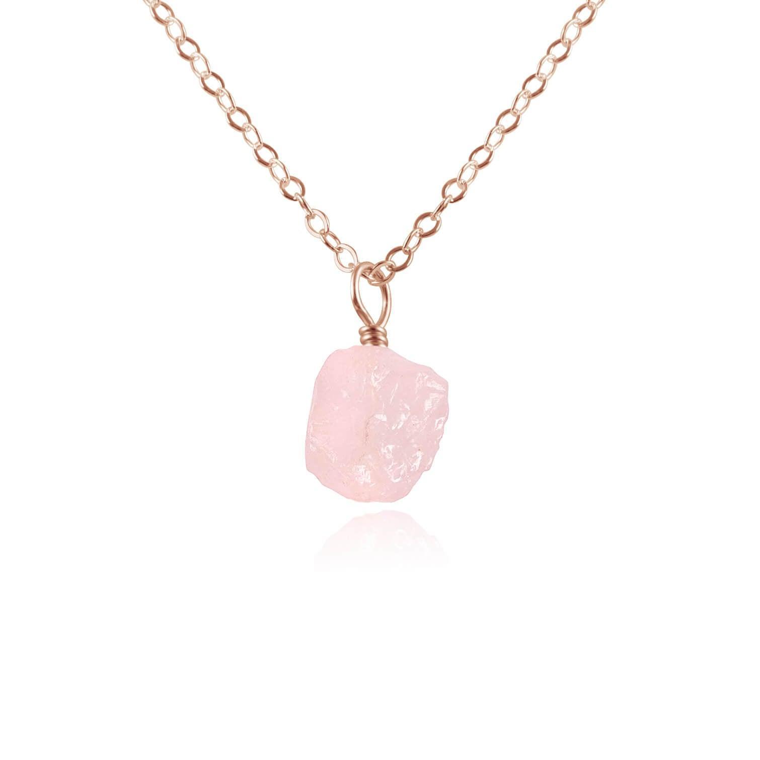 Tiny Raw Rose Quartz Pendant Necklace - Tiny Raw Rose Quartz Pendant Necklace - 14k Rose Gold Fill / Cable - Luna Tide Handmade Crystal Jewellery