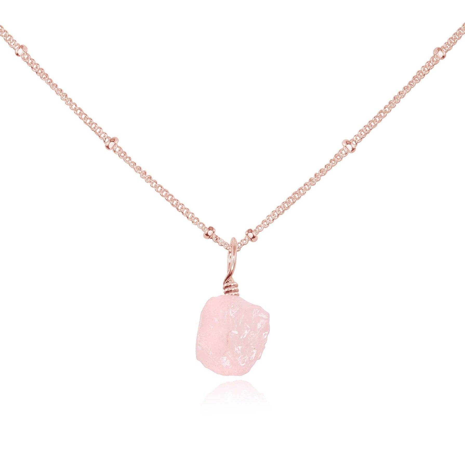 Tiny Raw Rose Quartz Pendant Necklace - Tiny Raw Rose Quartz Pendant Necklace - 14k Rose Gold Fill / Satellite - Luna Tide Handmade Crystal Jewellery