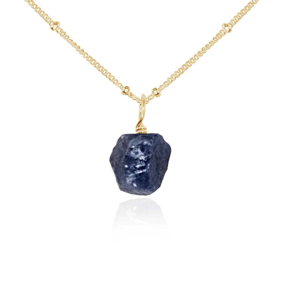 Tiny Raw Sapphire Pendant Necklace - Tiny Raw Sapphire Pendant Necklace - 14k Gold Fill / Satellite - Luna Tide Handmade Crystal Jewellery