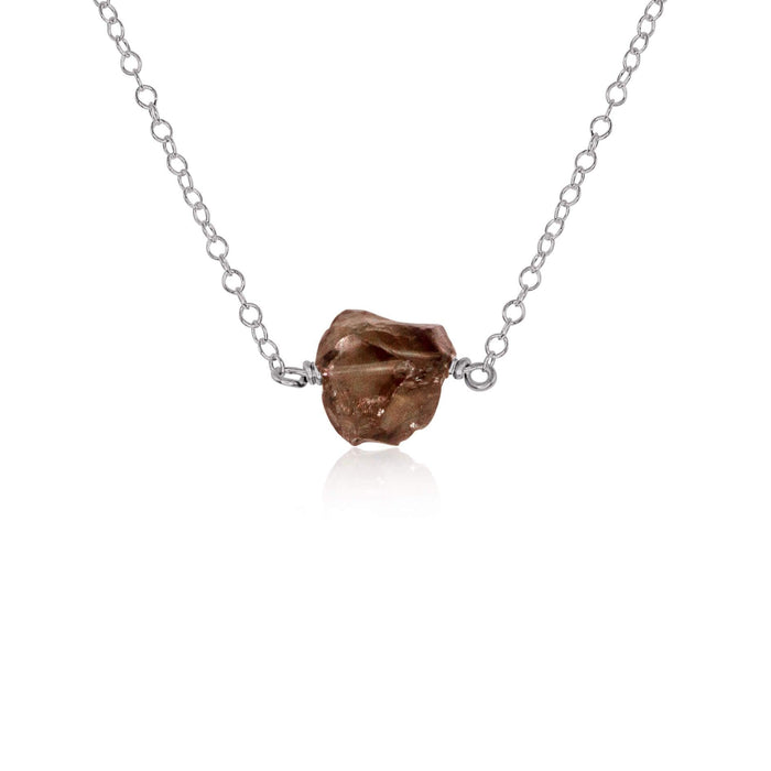 Tiny Raw Smoky Quartz Crystal Nugget Necklace - Tiny Raw Smoky Quartz Crystal Nugget Necklace - Stainless Steel - Luna Tide Handmade Crystal Jewellery