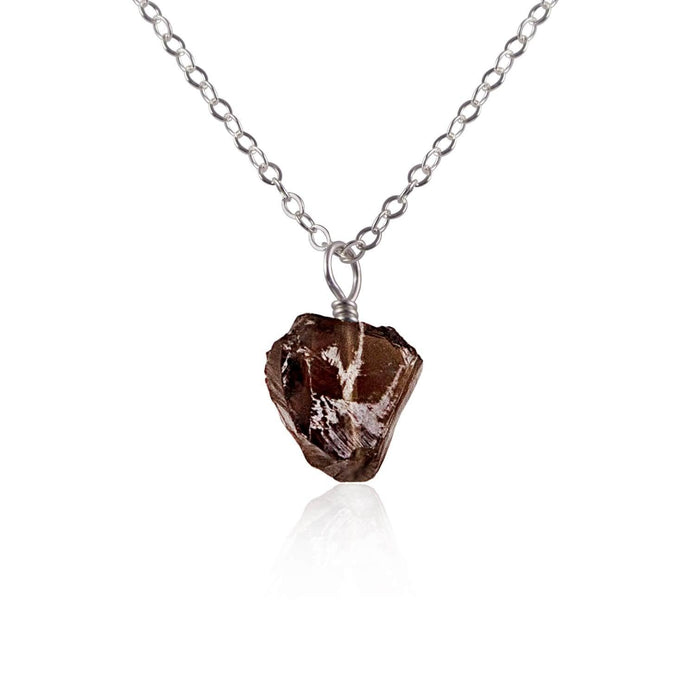 Tiny Raw Smoky Quartz Pendant Necklace - Tiny Raw Smoky Quartz Pendant Necklace - Stainless Steel / Cable - Luna Tide Handmade Crystal Jewellery