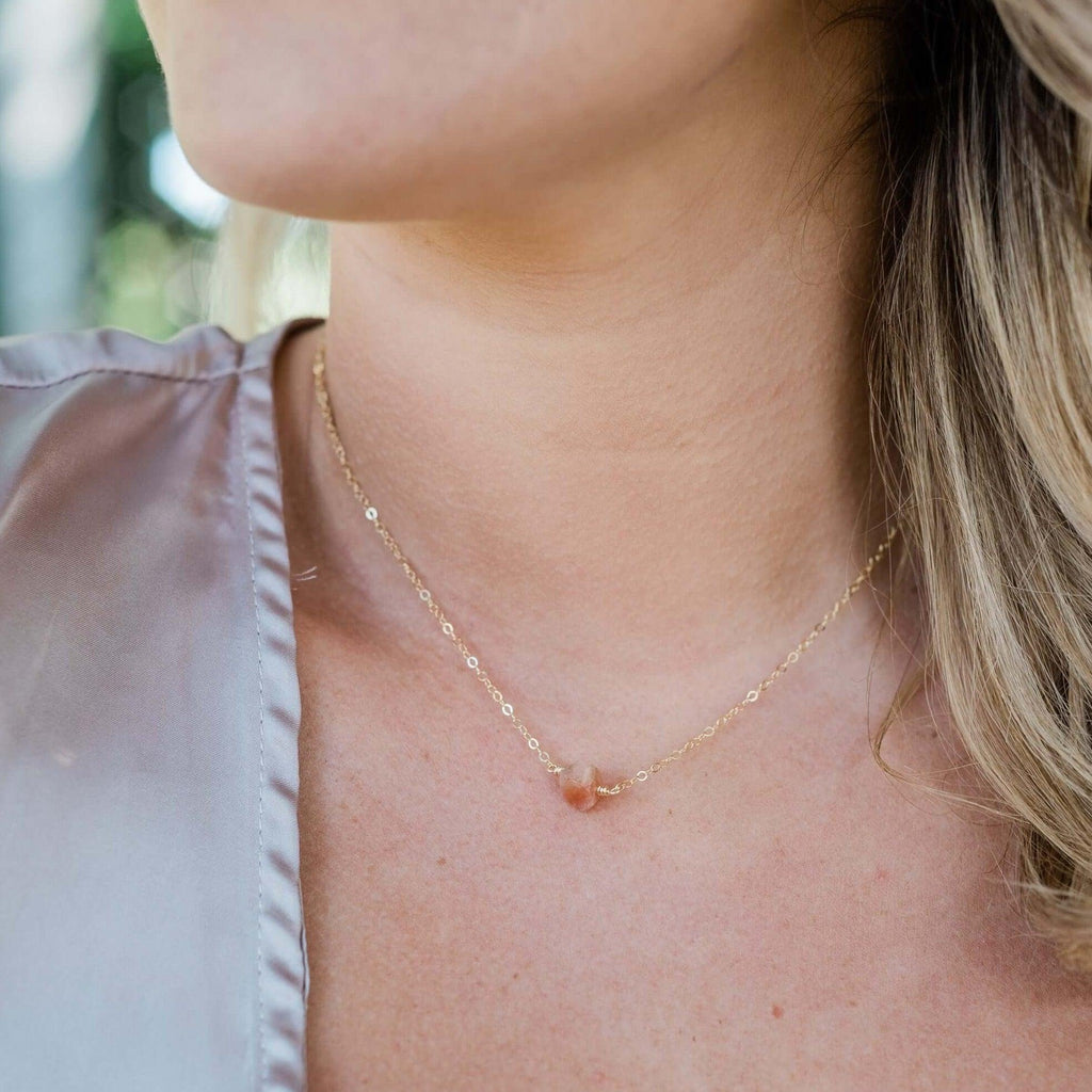 Tiny Raw Sunstone Crystal Nugget Necklace - Tiny Raw Sunstone Crystal Nugget Necklace - Sterling Silver - Luna Tide Handmade Crystal Jewellery