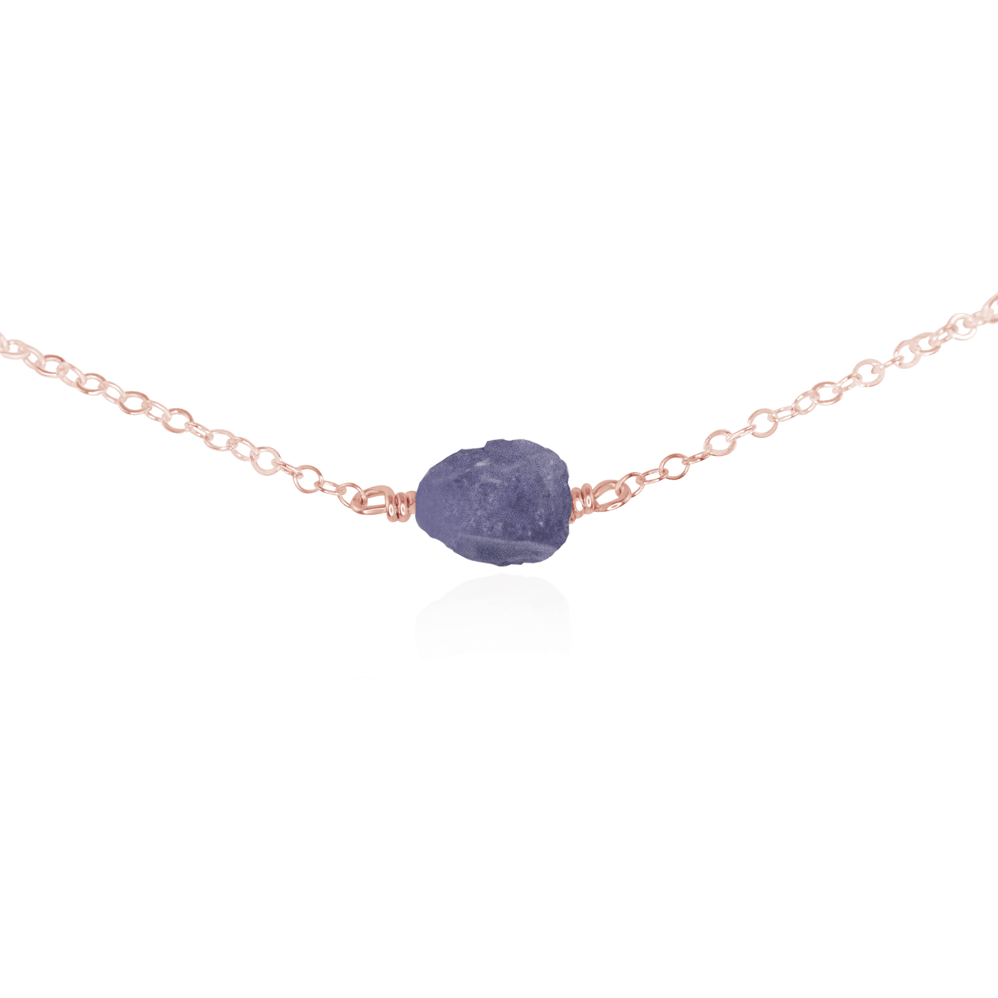 Tiny Raw Tanzanite Crystal Nugget Choker - Tiny Raw Tanzanite Crystal Nugget Choker - 14k Rose Gold Fill - Luna Tide Handmade Crystal Jewellery