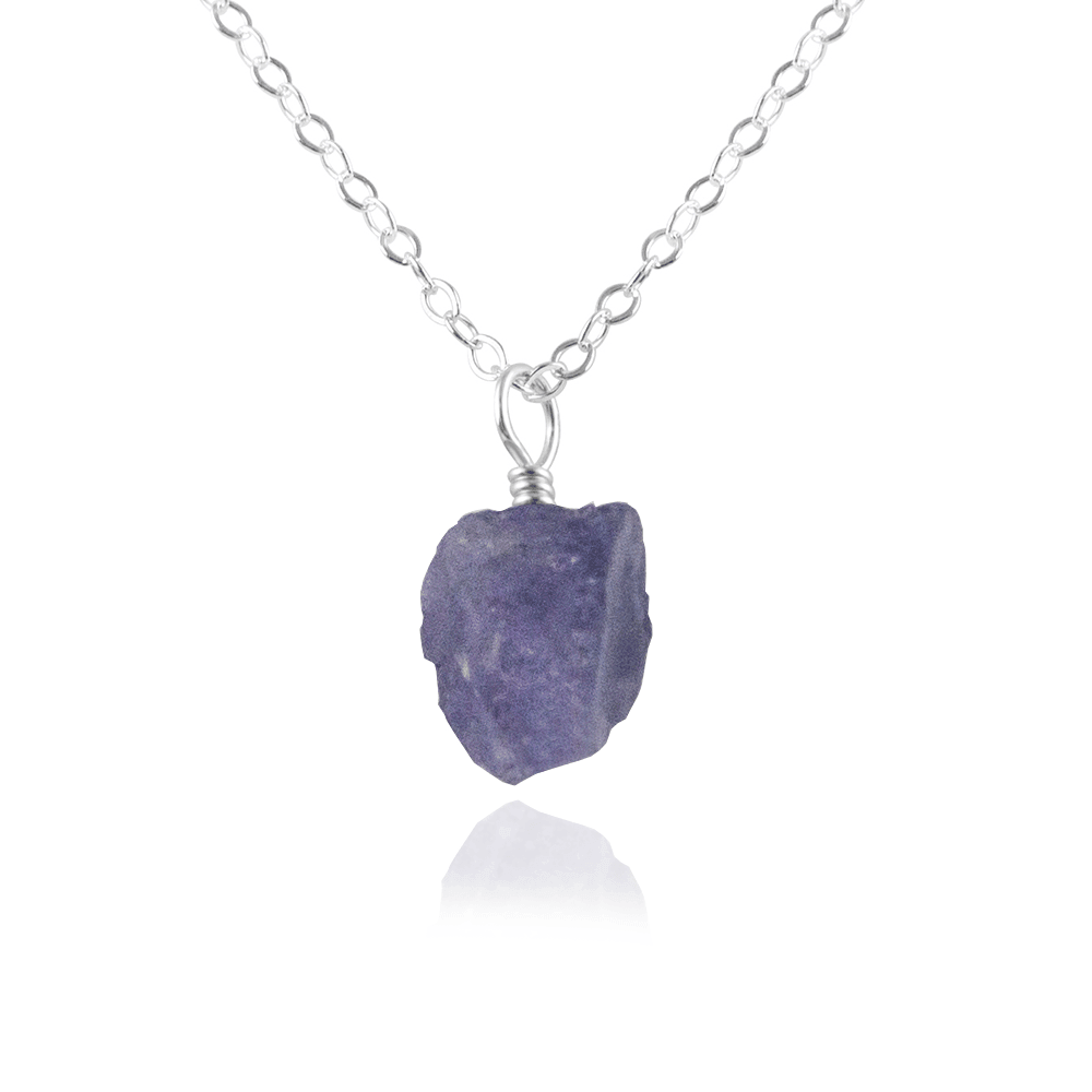 Tiny Raw Tanzanite Pendant Necklace - Tiny Raw Tanzanite Pendant Necklace - Sterling Silver / Cable - Luna Tide Handmade Crystal Jewellery