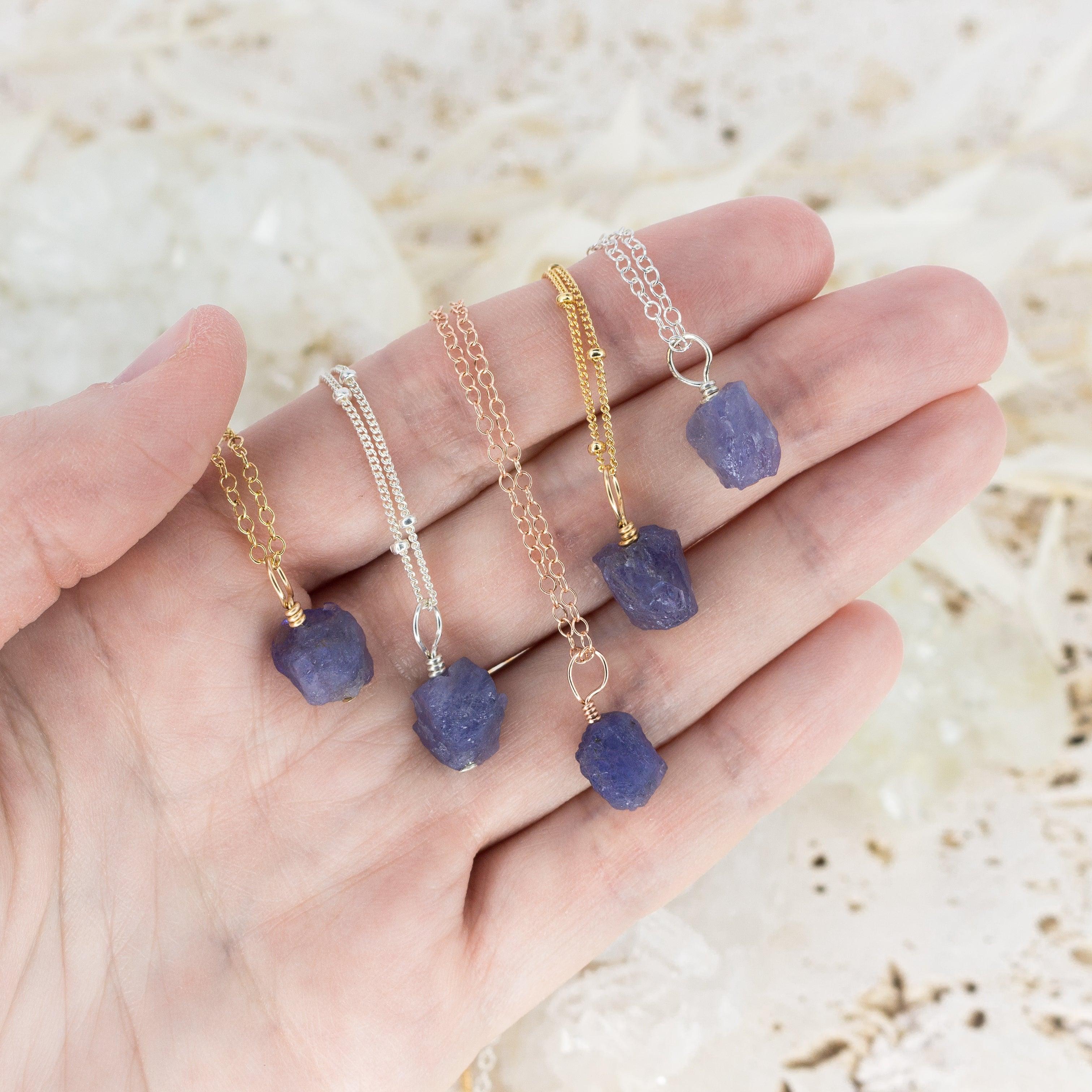 Tiny Raw Tanzanite Pendant Necklace - Tiny Raw Tanzanite Pendant Necklace - Sterling Silver / Cable - Luna Tide Handmade Crystal Jewellery