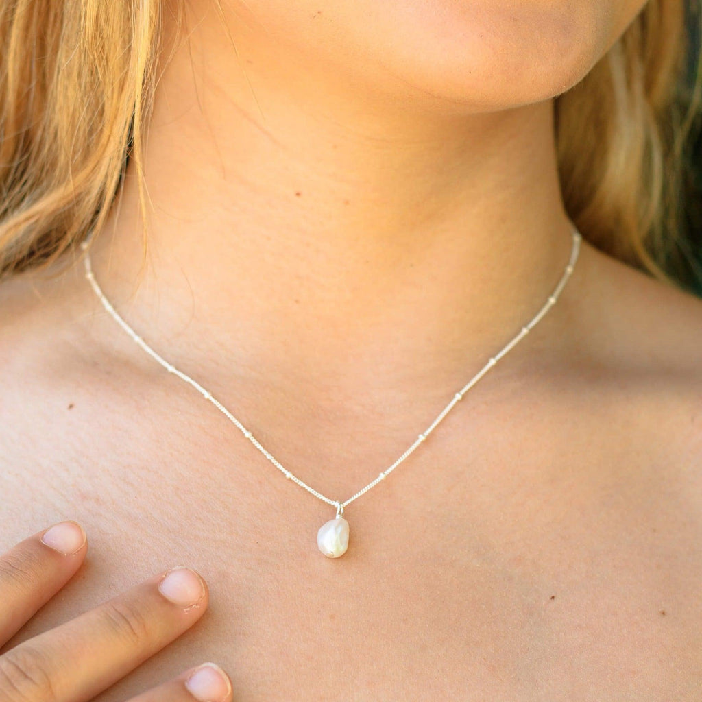 Tiny Raw White Freshwater Pearl Pendant Necklace - Tiny Raw White Freshwater Pearl Pendant Necklace - 14k Gold Fill / Cable - Luna Tide Handmade Crystal Jewellery