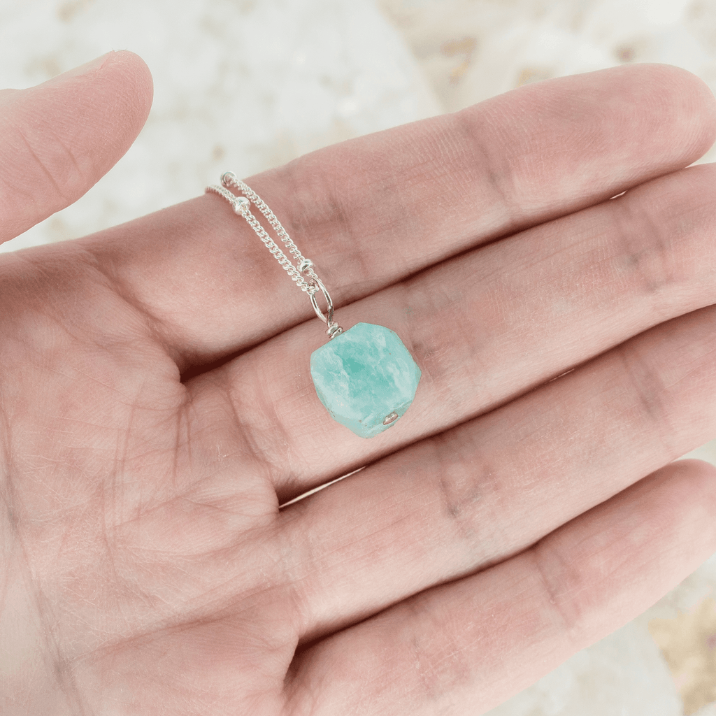 Tiny Rough Amazonite Gemstone Pendant Choker - Tiny Rough Amazonite Gemstone Pendant Choker - 14k Gold Fill / Cable - Luna Tide Handmade Crystal Jewellery