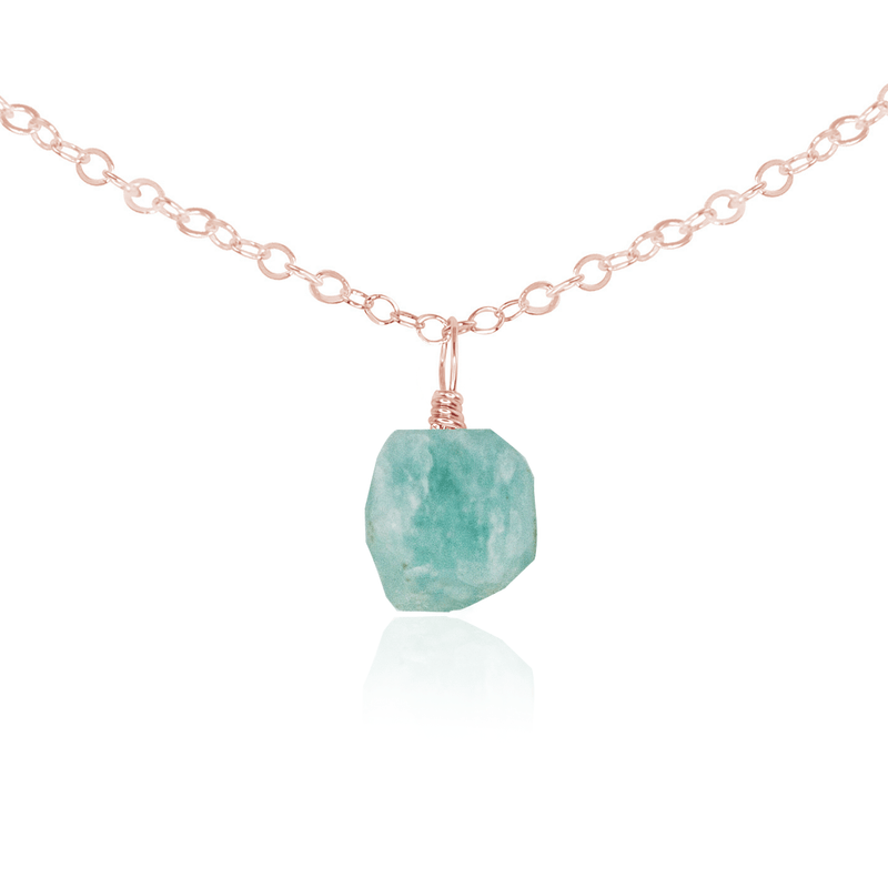 Tiny Rough Amazonite Gemstone Pendant Choker - Tiny Rough Amazonite Gemstone Pendant Choker - 14k Rose Gold Fill / Cable - Luna Tide Handmade Crystal Jewellery