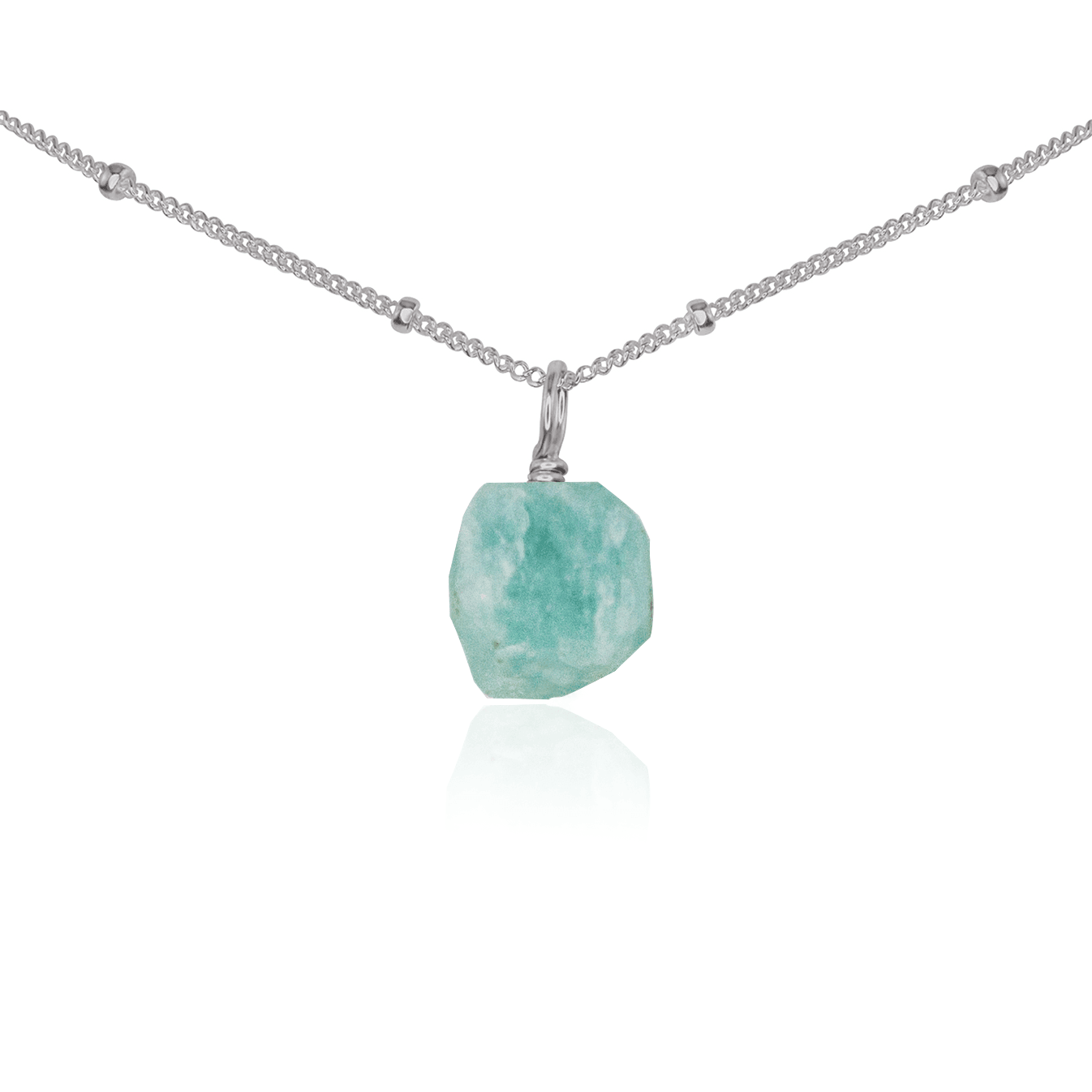 Tiny Rough Amazonite Gemstone Pendant Choker - Tiny Rough Amazonite Gemstone Pendant Choker - Stainless Steel / Satellite - Luna Tide Handmade Crystal Jewellery