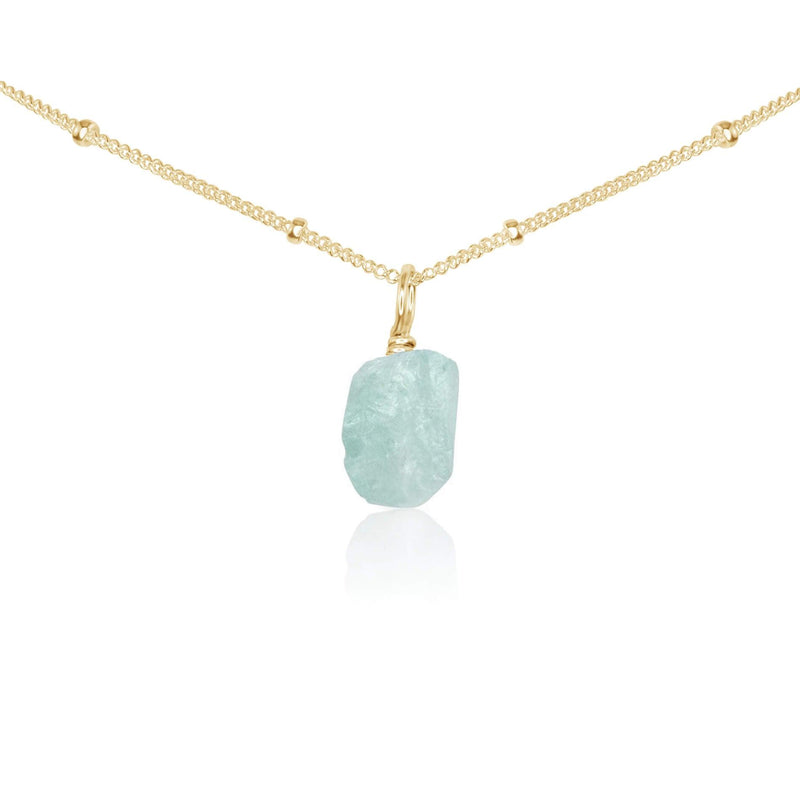 Tiny Rough Aquamarine Gemstone Pendant Choker - Tiny Rough Aquamarine Gemstone Pendant Choker - 14k Gold Fill / Satellite - Luna Tide Handmade Crystal Jewellery
