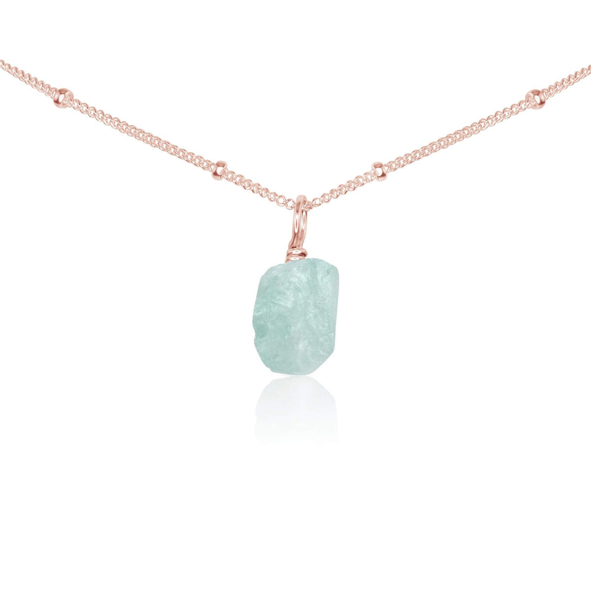 Tiny Rough Aquamarine Gemstone Pendant Choker - Tiny Rough Aquamarine Gemstone Pendant Choker - 14k Rose Gold Fill / Satellite - Luna Tide Handmade Crystal Jewellery