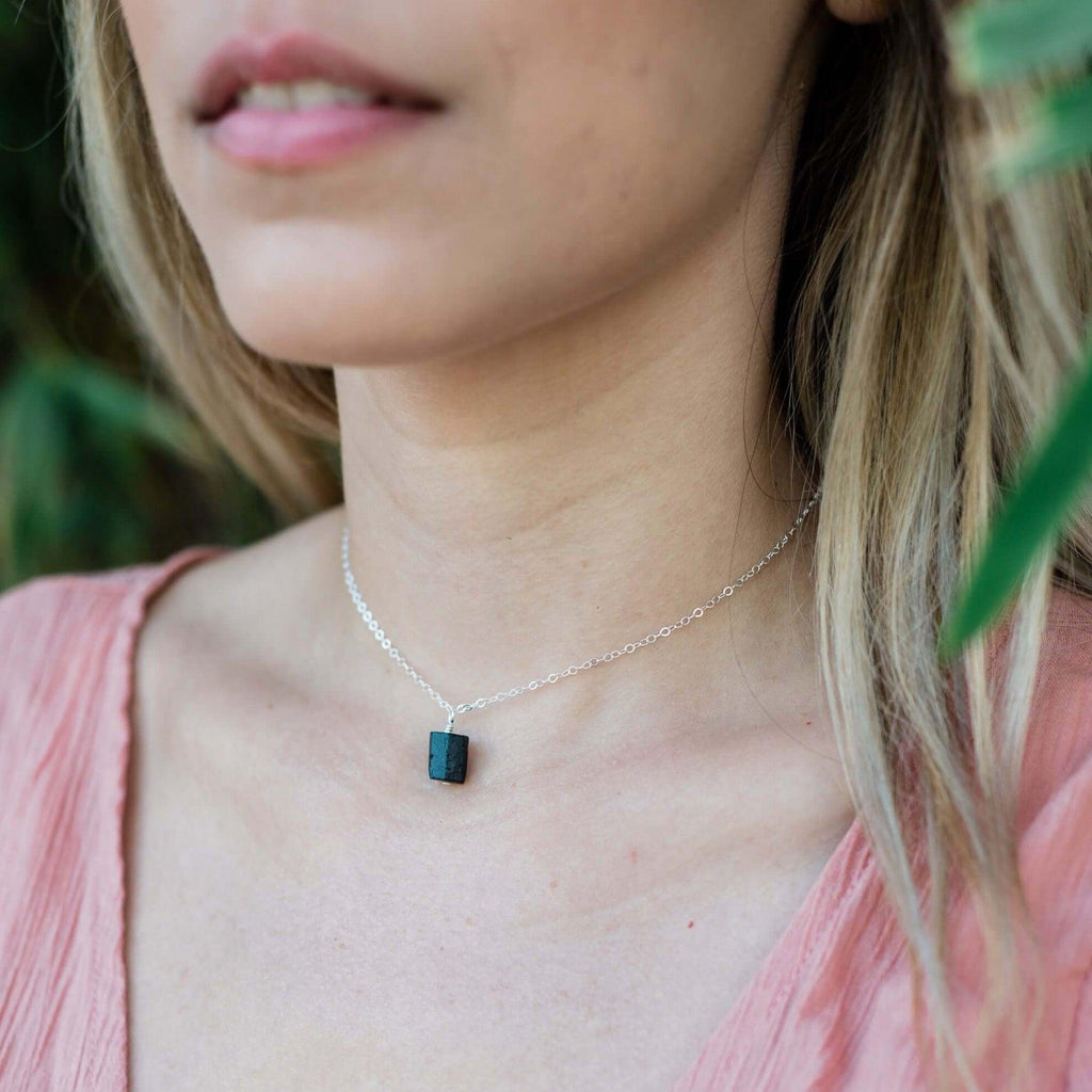Tiny Rough Black Tourmaline Gemstone Pendant Choker - Tiny Rough Black Tourmaline Gemstone Pendant Choker - 14k Gold Fill / Cable - Luna Tide Handmade Crystal Jewellery