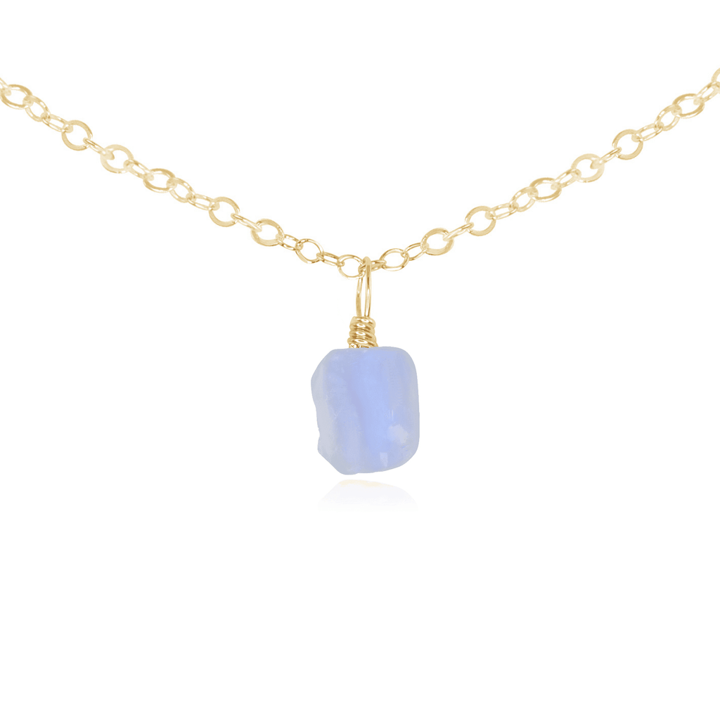 Tiny Rough Blue Lace Agate Gemstone Pendant Choker - Tiny Rough Blue Lace Agate Gemstone Pendant Choker - 14k Gold Fill / Cable - Luna Tide Handmade Crystal Jewellery