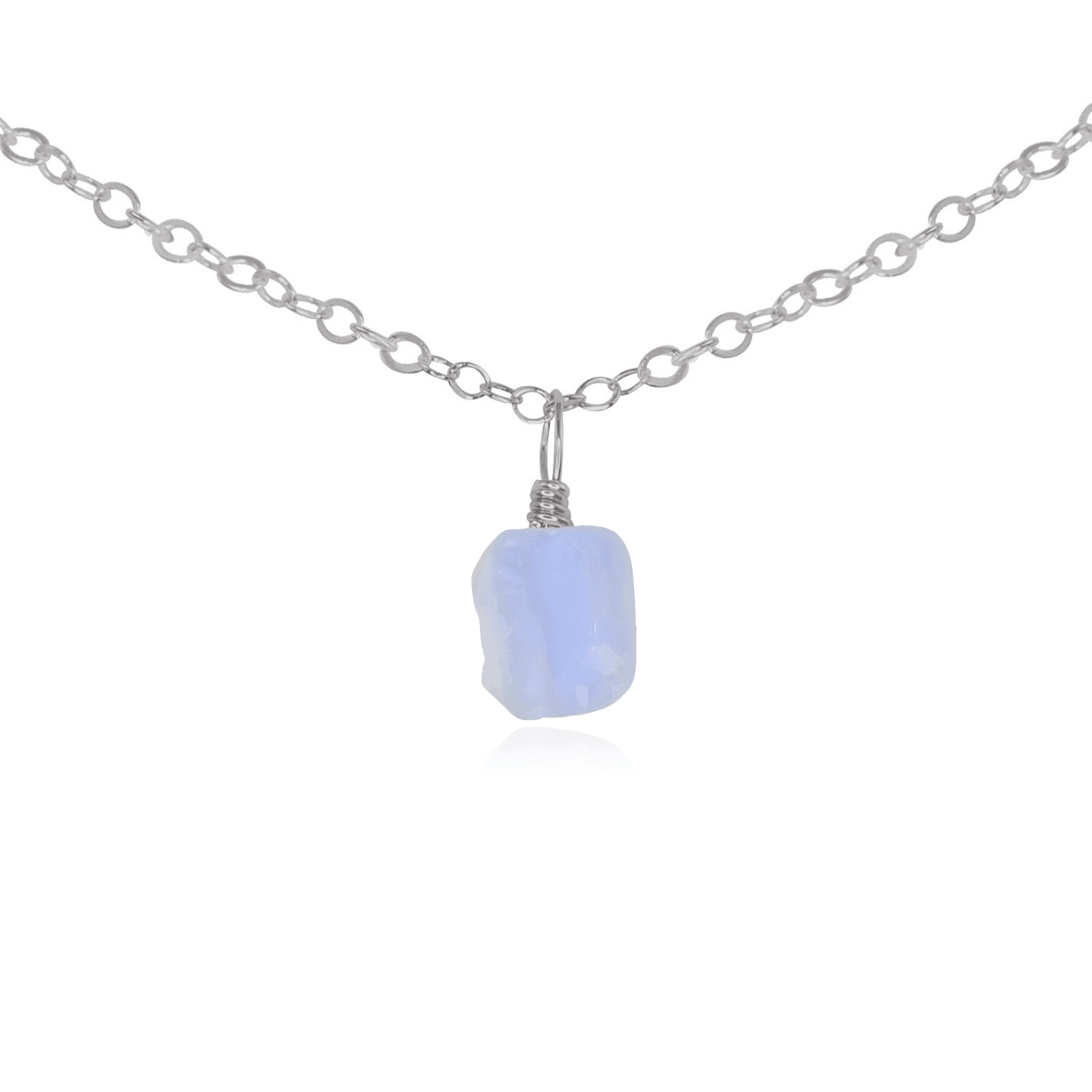 Tiny Rough Blue Lace Agate Gemstone Pendant Choker - Tiny Rough Blue Lace Agate Gemstone Pendant Choker - Stainless Steel / Cable - Luna Tide Handmade Crystal Jewellery