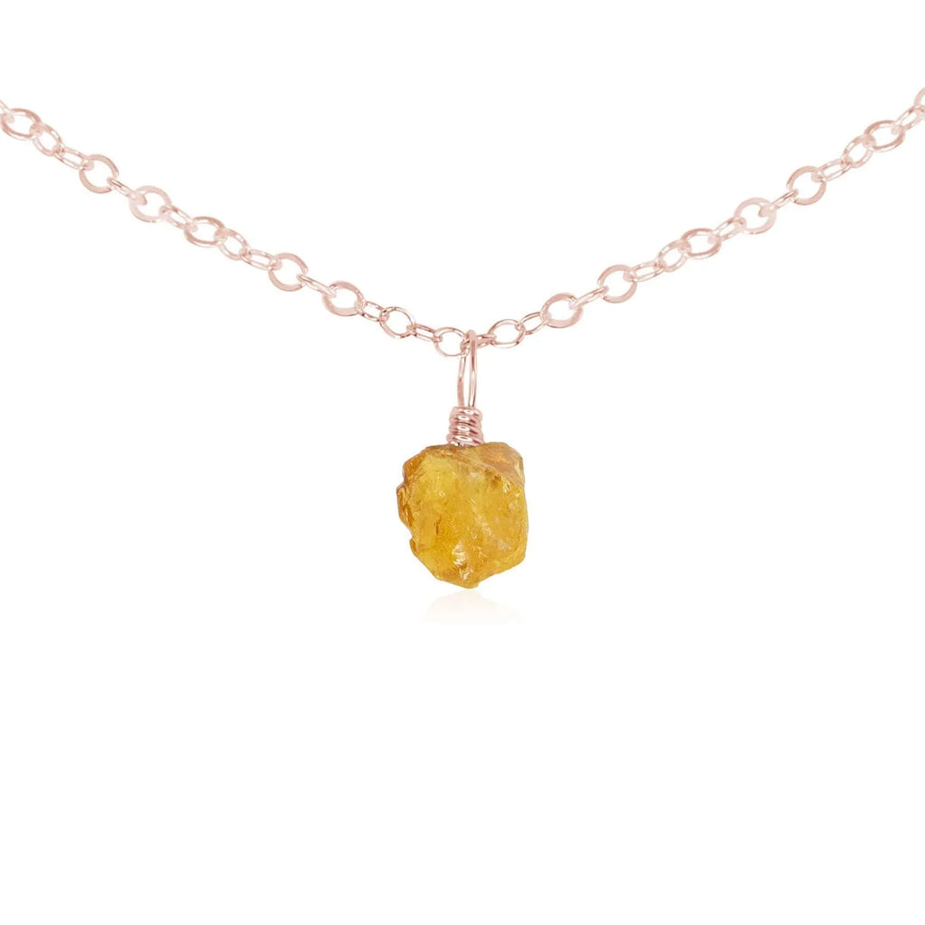 Tiny Rough Citrine Gemstone Pendant Choker - Tiny Rough Citrine Gemstone Pendant Choker - 14k Rose Gold Fill / Cable - Luna Tide Handmade Crystal Jewellery