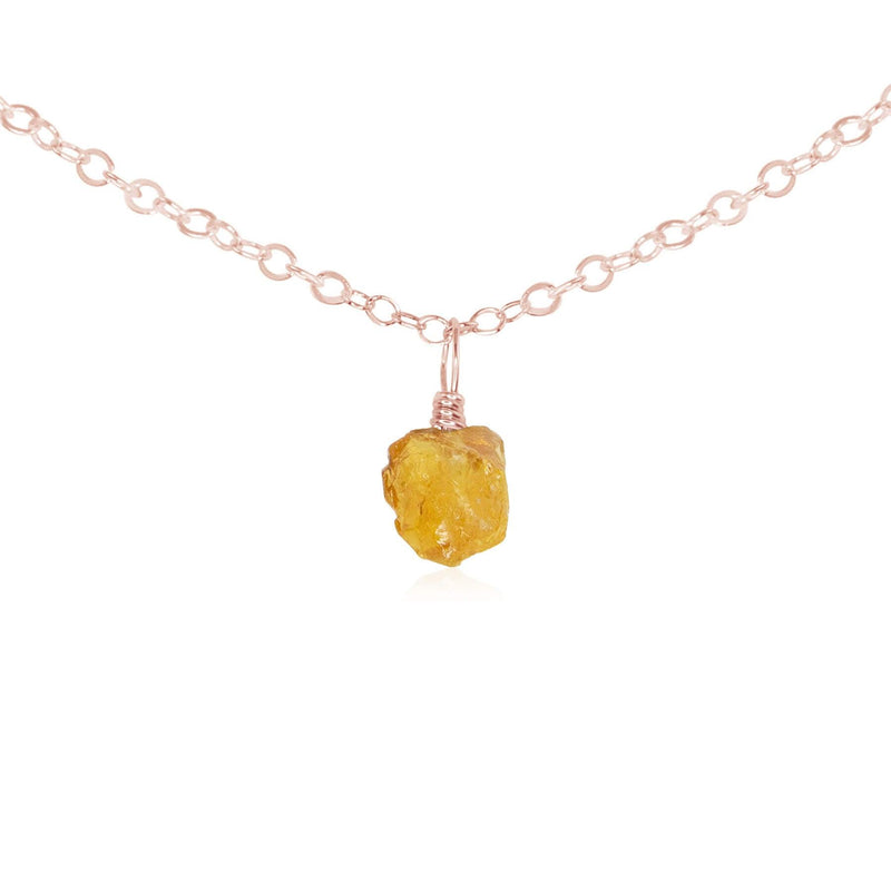 Raw Crystal Pendant Choker - Citrine - 14K Rose Gold Fill - Luna Tide Handmade Jewellery