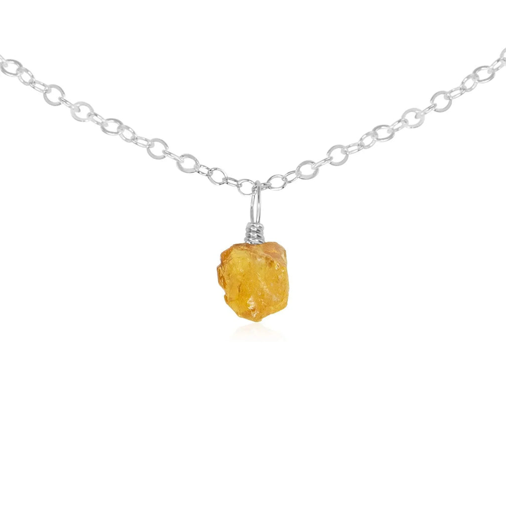 Tiny Rough Citrine Gemstone Pendant Choker - Tiny Rough Citrine Gemstone Pendant Choker - Sterling Silver / Cable - Luna Tide Handmade Crystal Jewellery