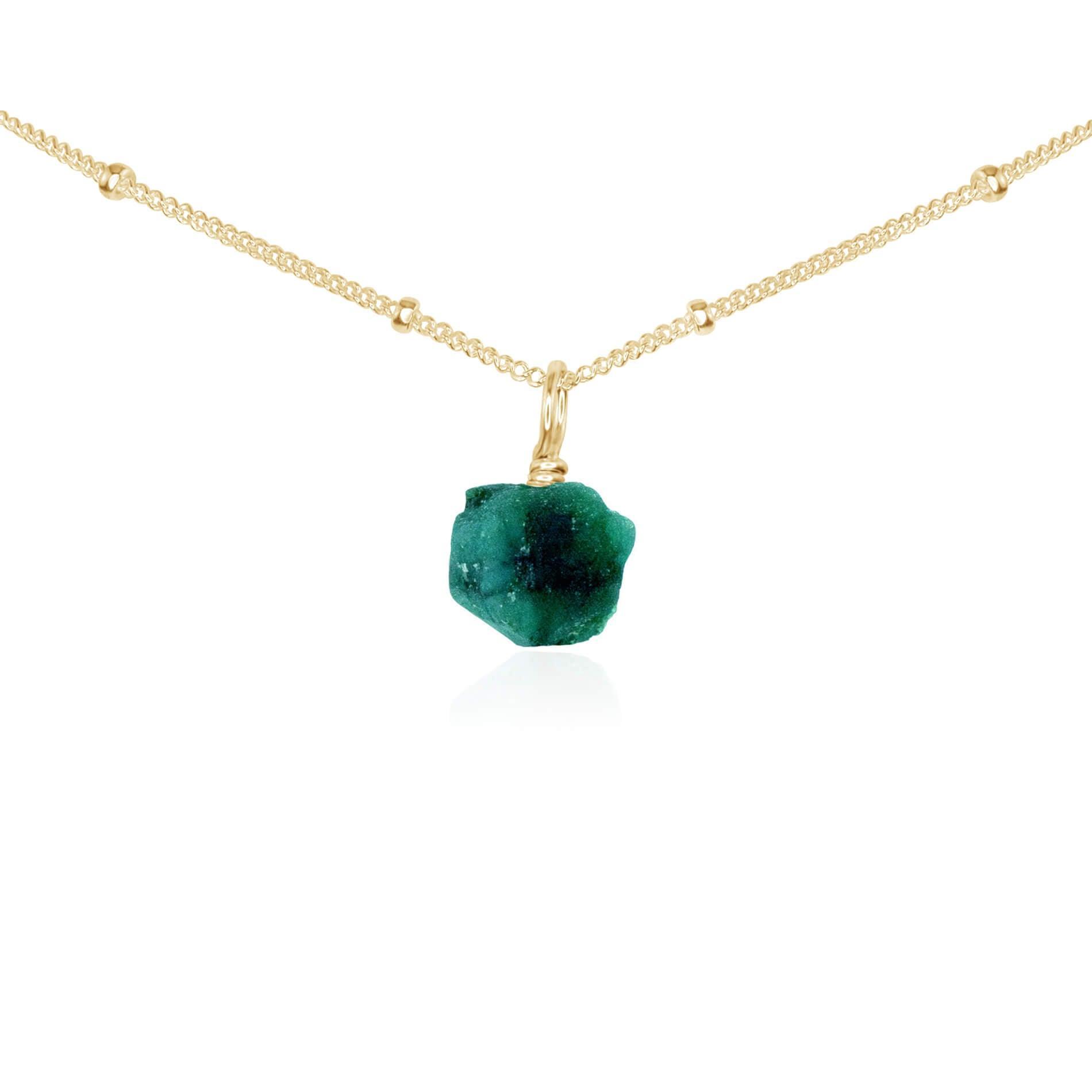 Tiny Rough Emerald Gemstone Pendant Choker - Tiny Rough Emerald Gemstone Pendant Choker - 14k Gold Fill / Satellite - Luna Tide Handmade Crystal Jewellery